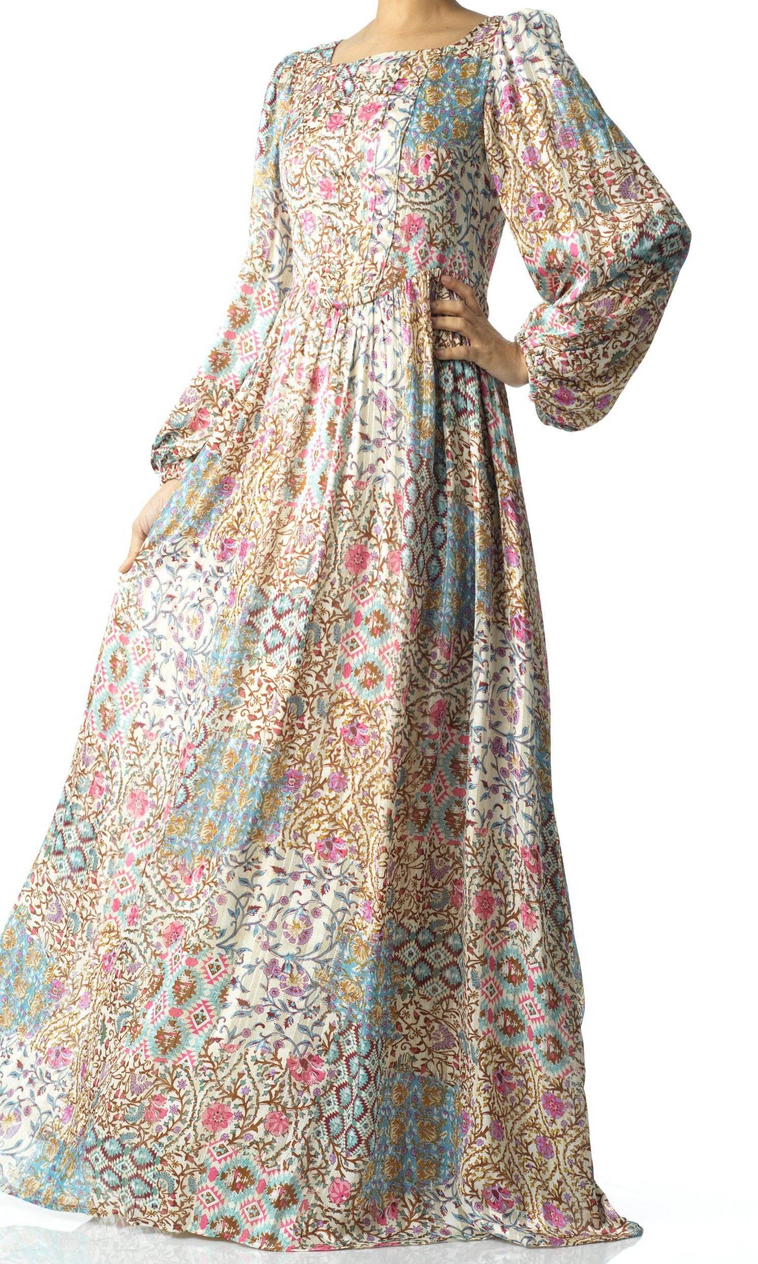 Cream Pretty Fatima floral print corset maxi dress Kabayare