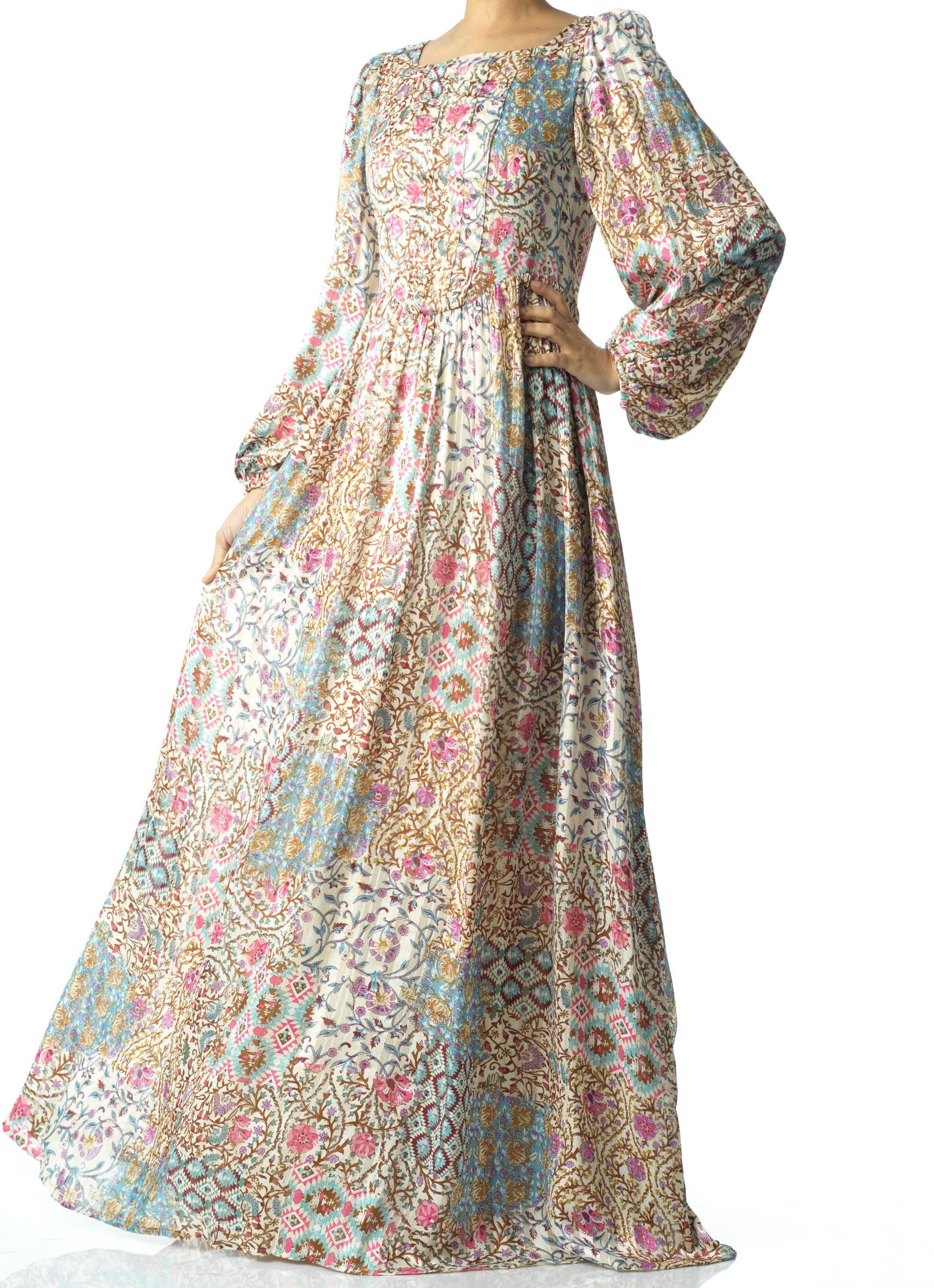 Cream Pretty Fatima floral print corset maxi dress Kabayare