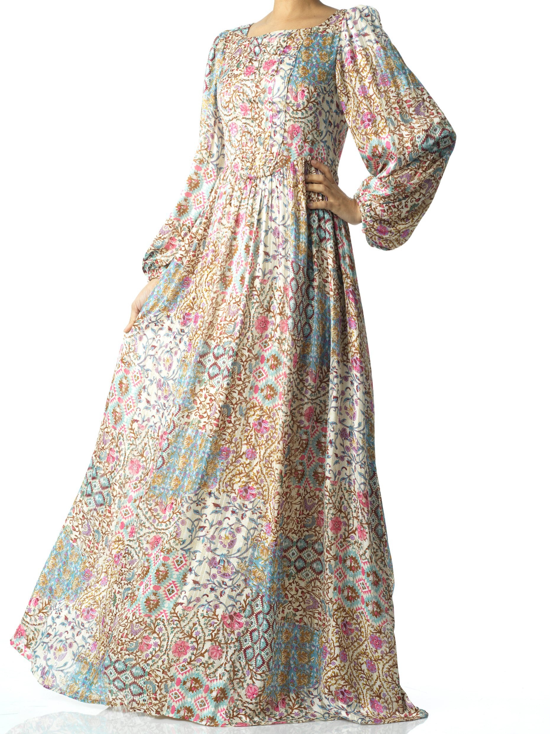 Cream Pretty Fatima floral print corset maxi dress Kabayare