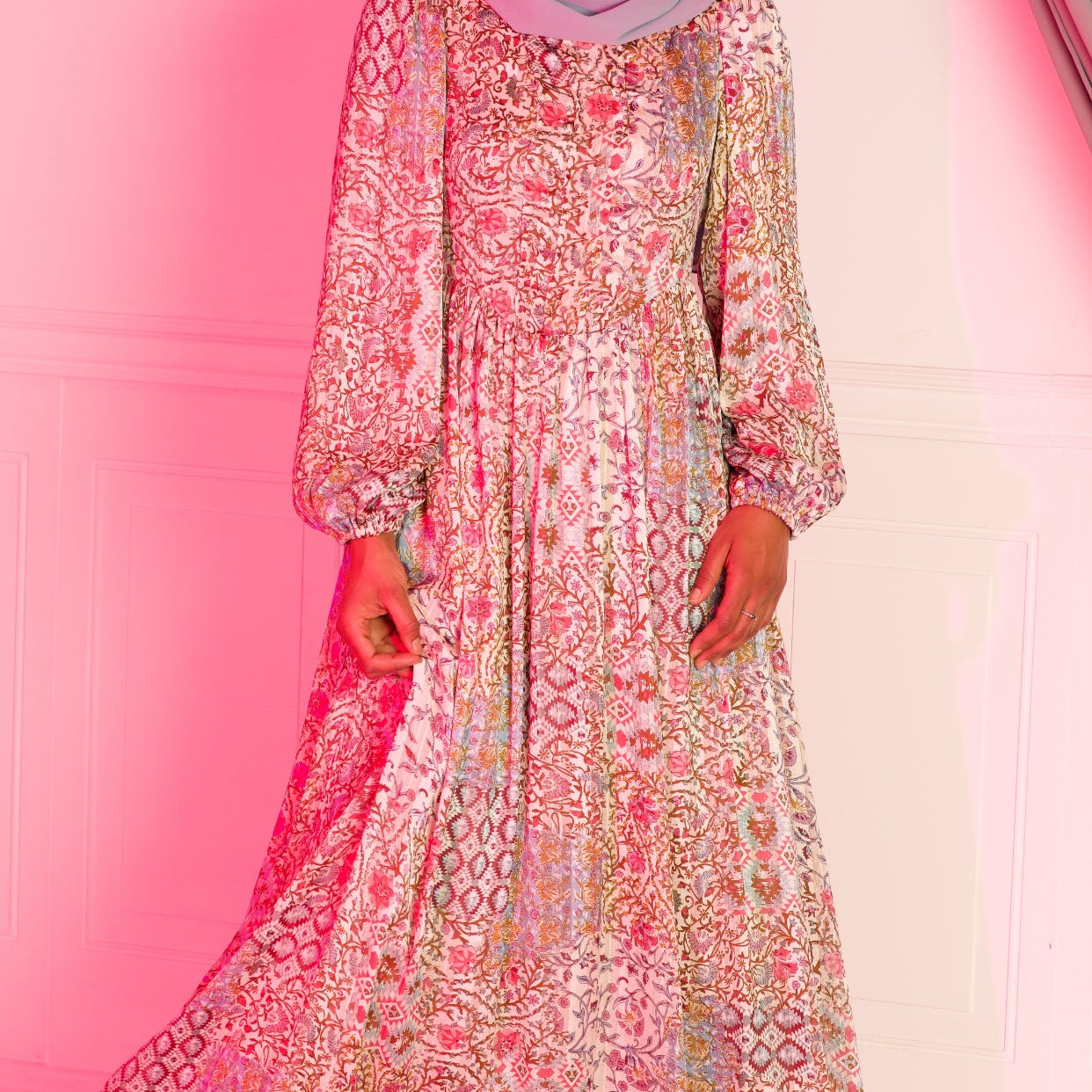 Cream Pretty Fatima floral print corset maxi dress Kabayare