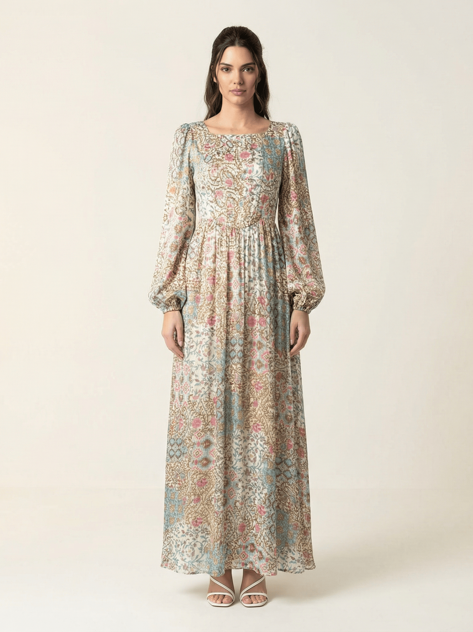 Cream Pretty Fatima floral print corset maxi dress Kabayare