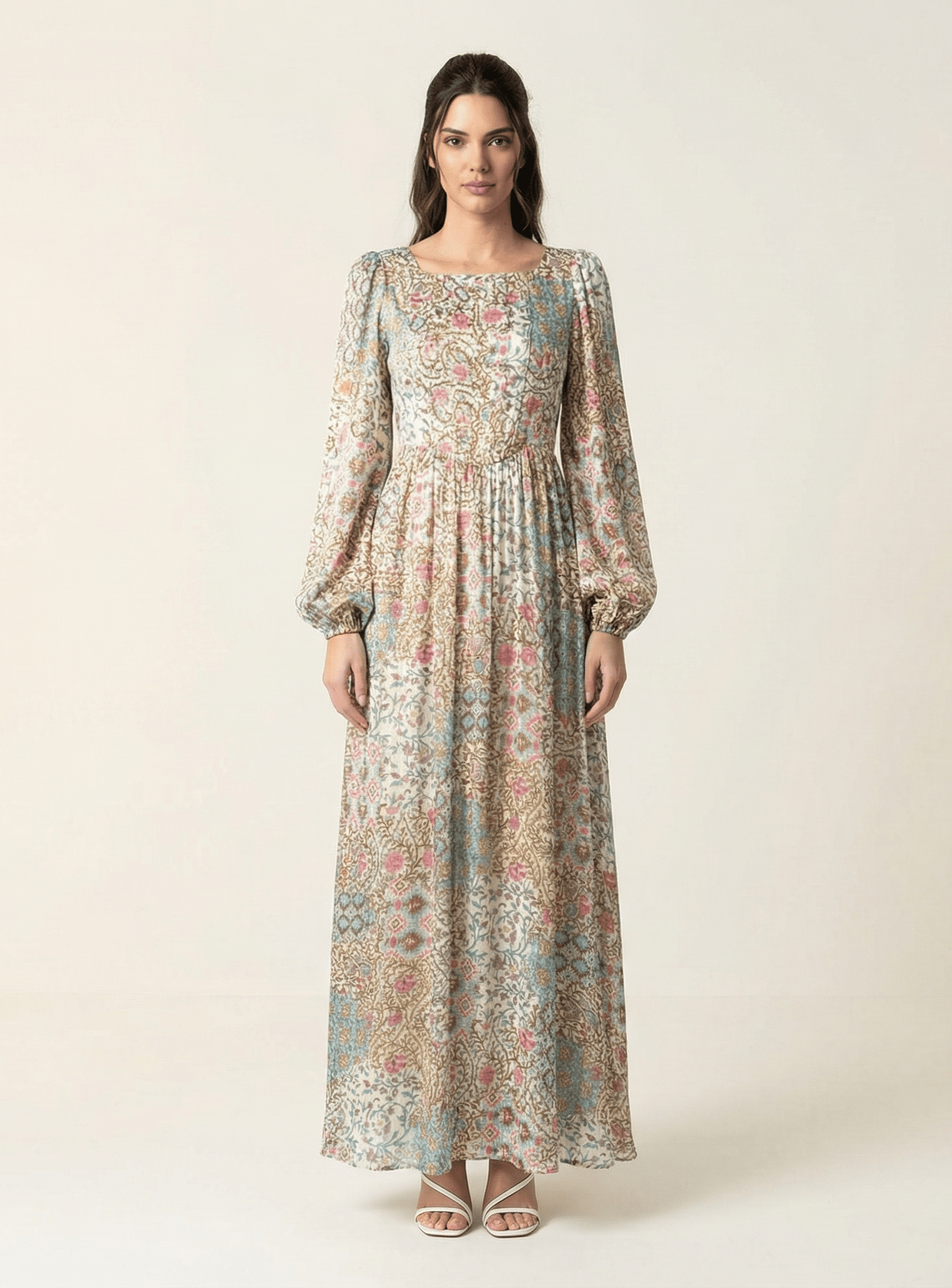 Cream Pretty Fatima floral print corset maxi dress Kabayare