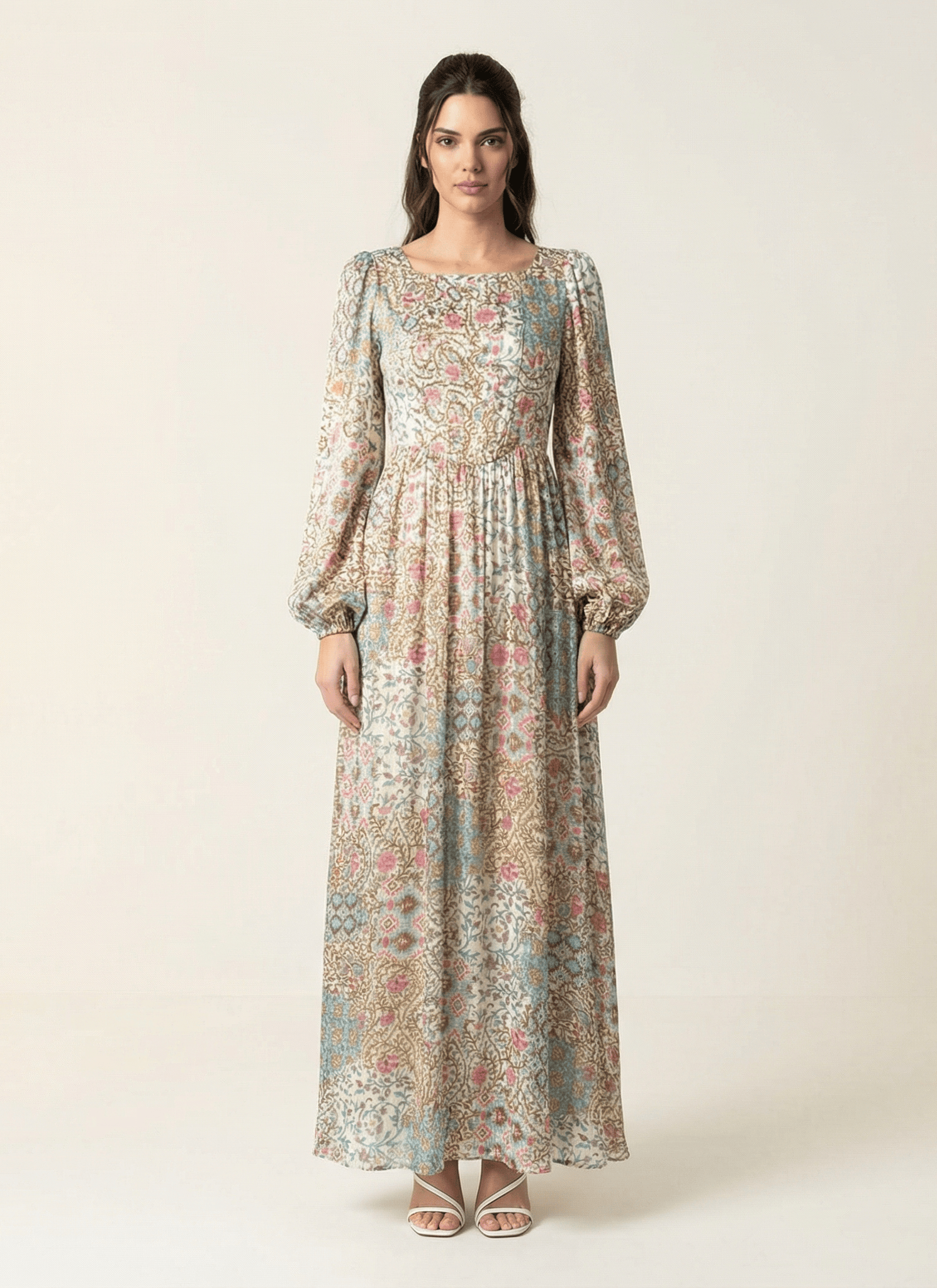 Cream Pretty Fatima floral print corset maxi dress Kabayare