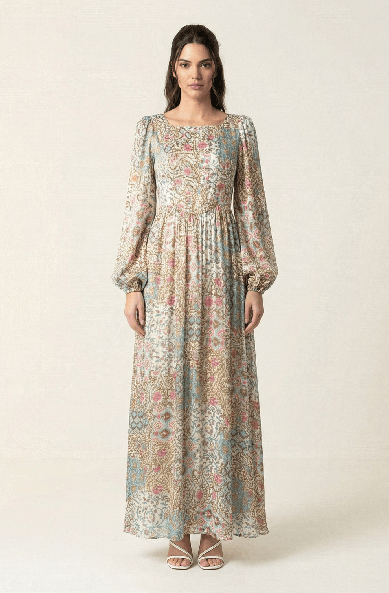 Cream Pretty Fatima floral print corset maxi dress Kabayare