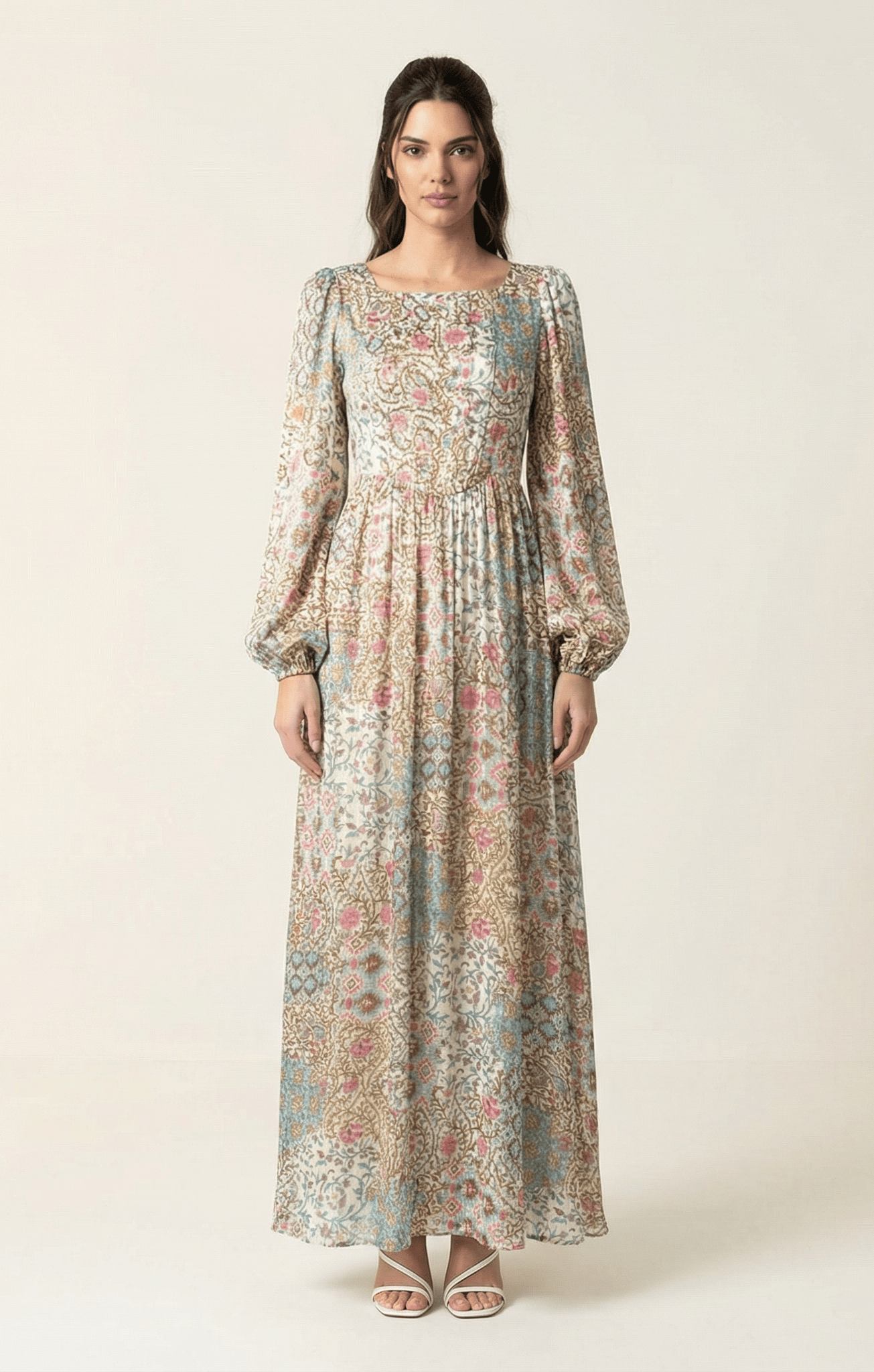 Cream Pretty Fatima floral print corset maxi dress Kabayare