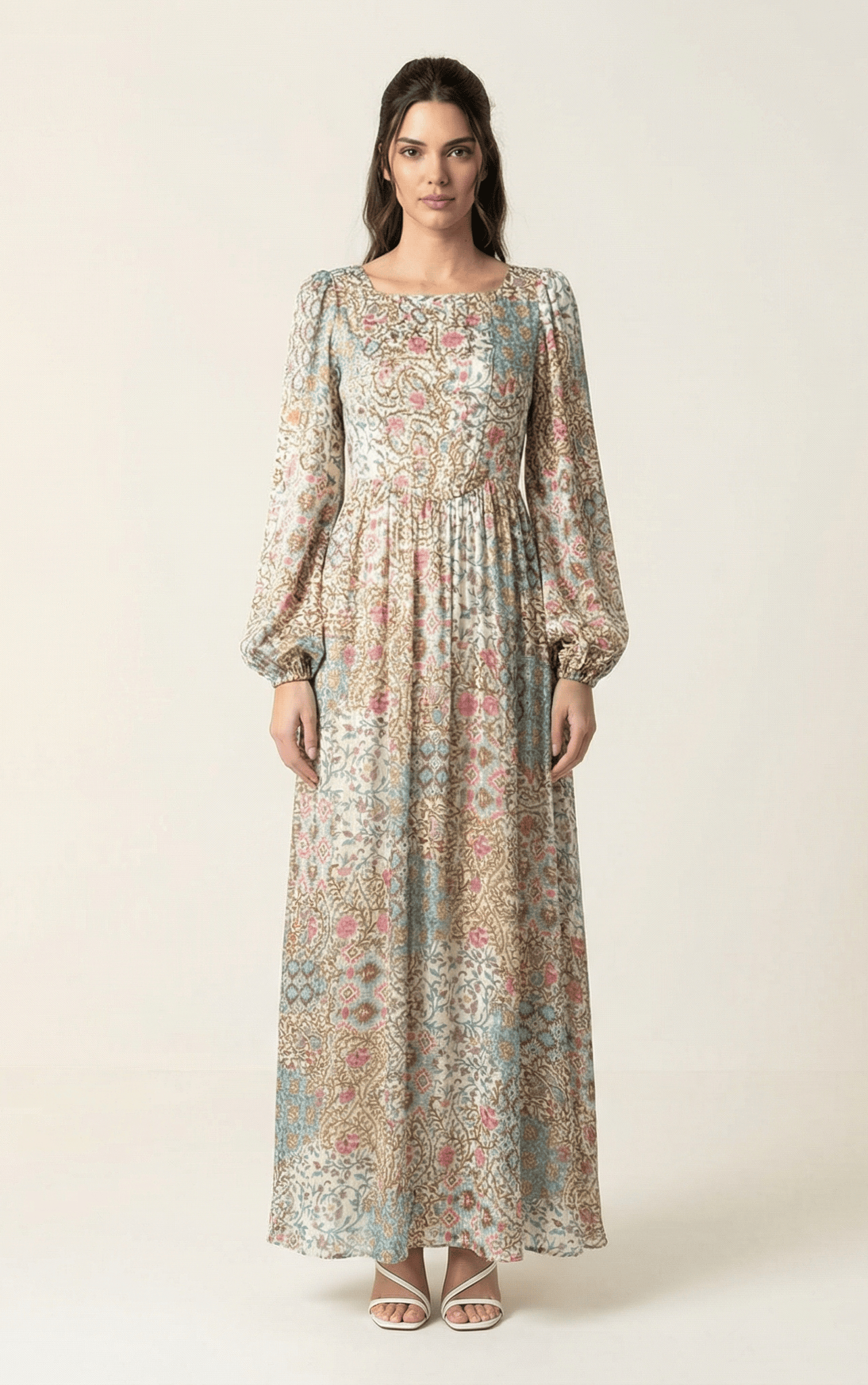 Cream Pretty Fatima floral print corset maxi dress Kabayare