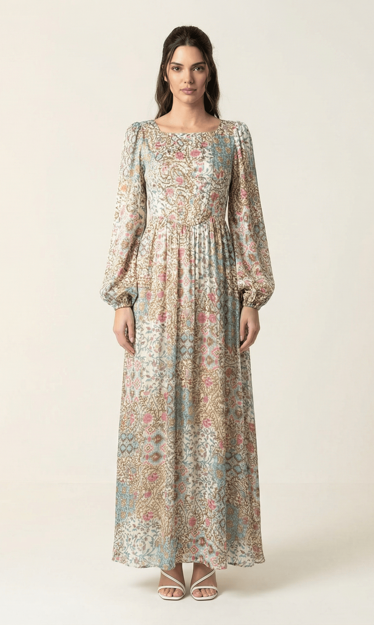 Cream Pretty Fatima floral print corset maxi dress Kabayare