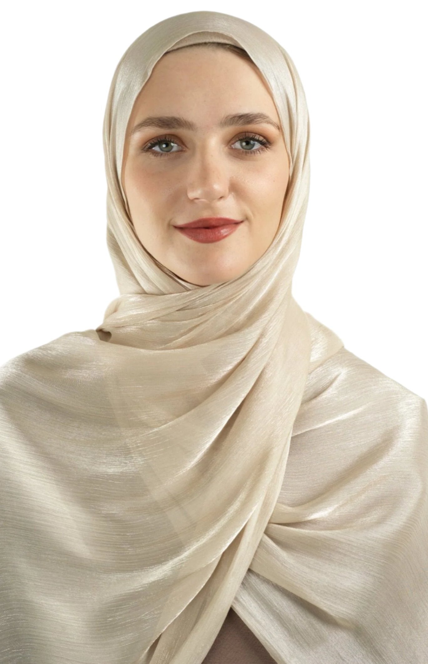 Cream Shimmering Silk Chiffon hijab Kabayare