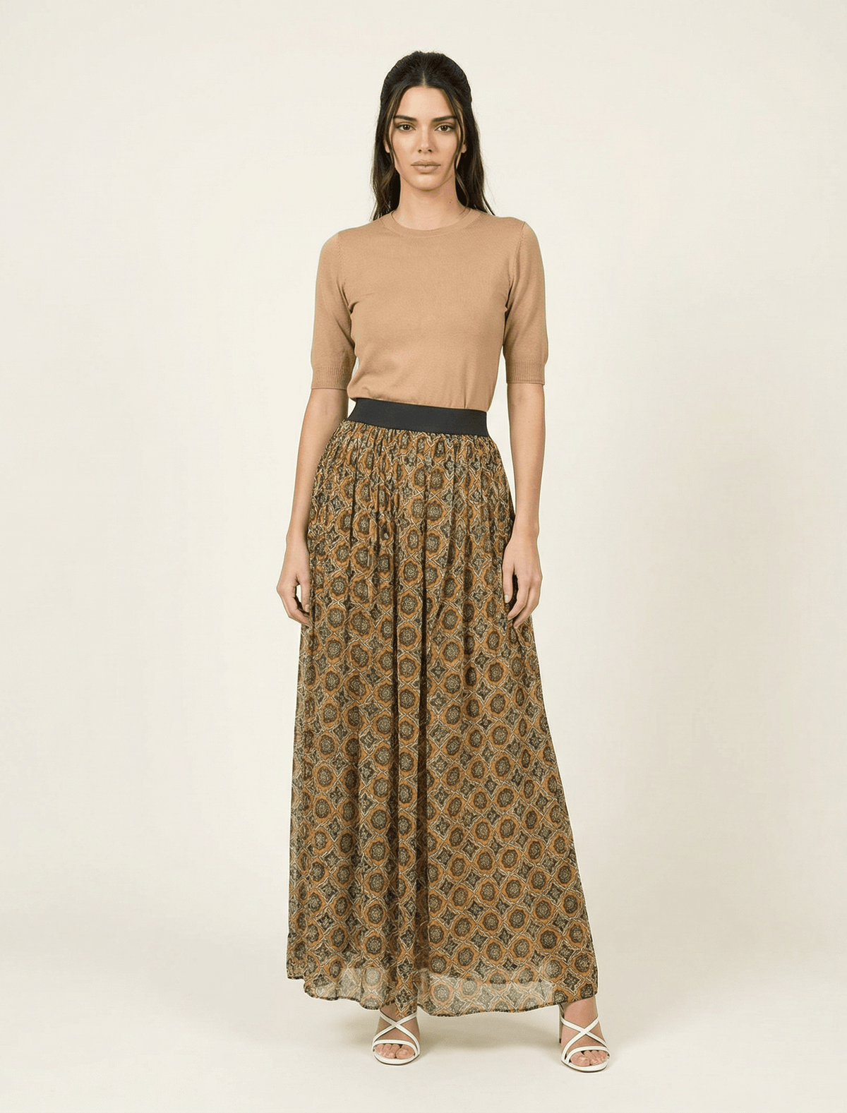 Dark mustard Moroccan print maxi skirt Kabayare