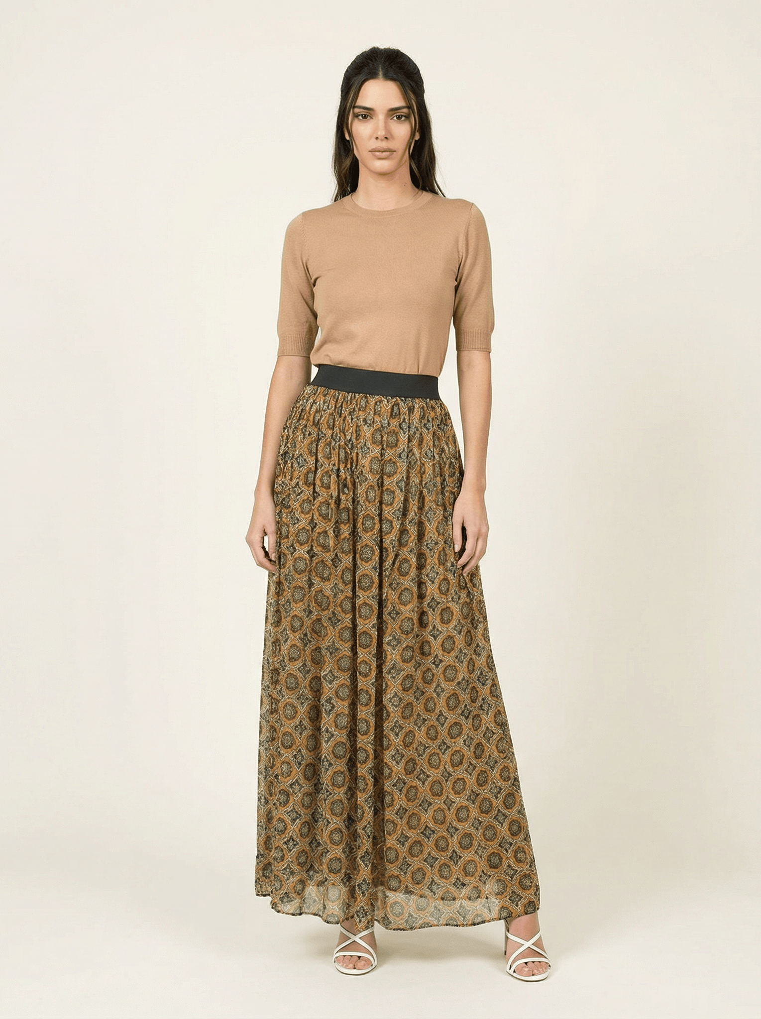 Dark mustard Moroccan print maxi skirt Kabayare