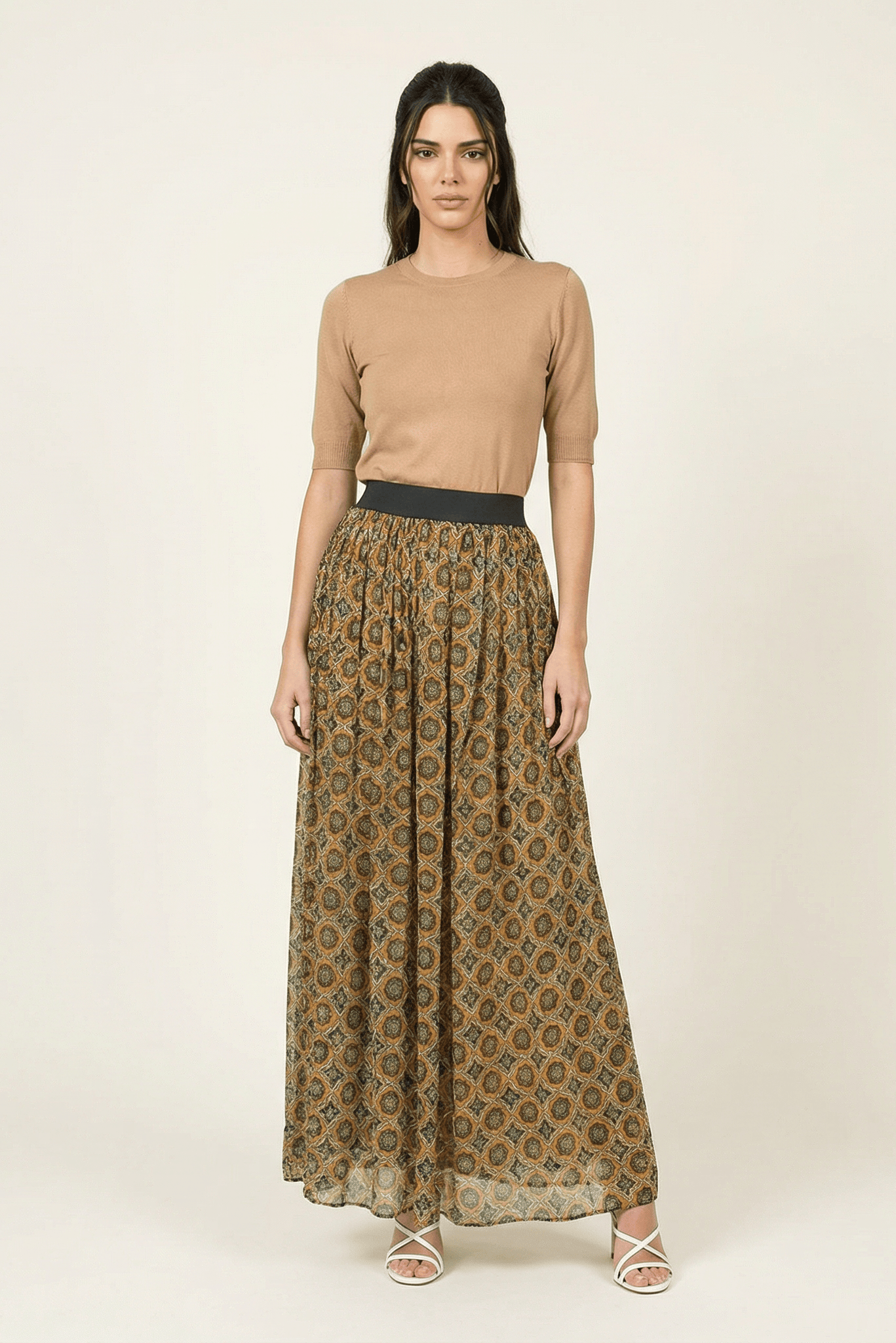 Dark mustard Moroccan print maxi skirt Kabayare