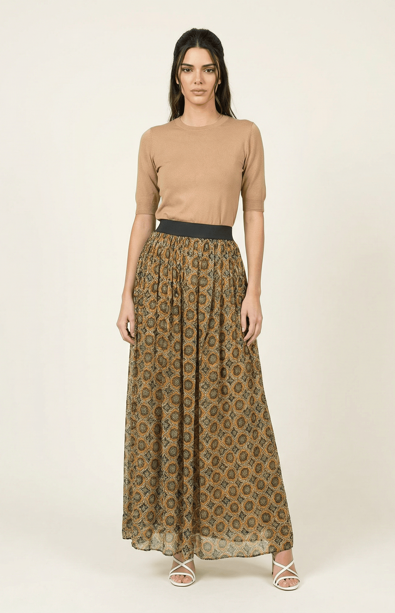 Dark mustard Moroccan print maxi skirt Kabayare