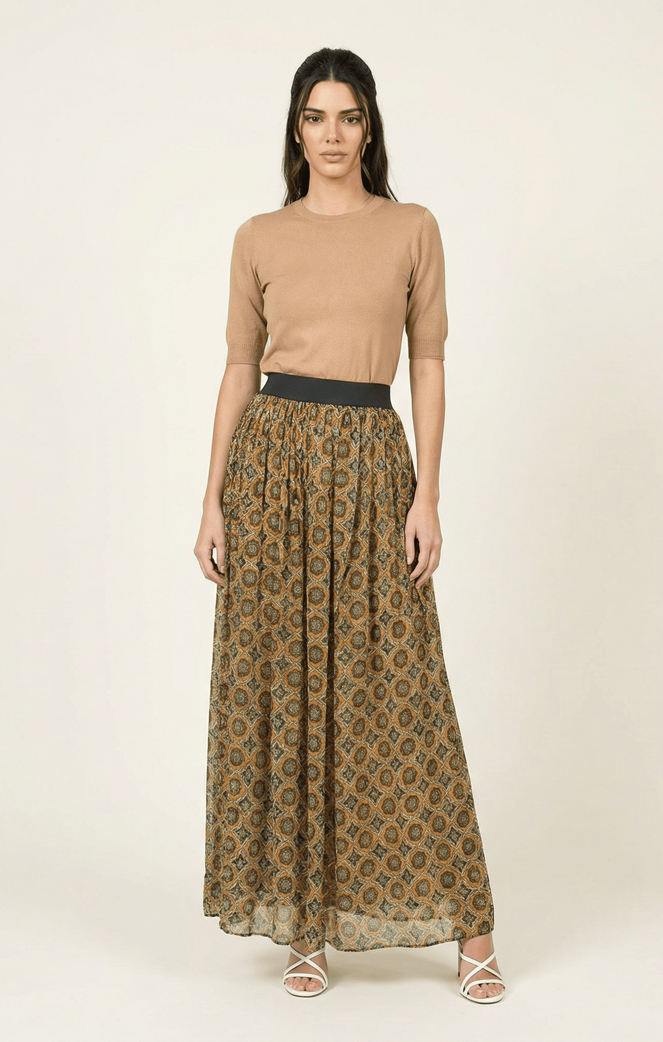 Dark mustard Moroccan print maxi skirt Kabayare
