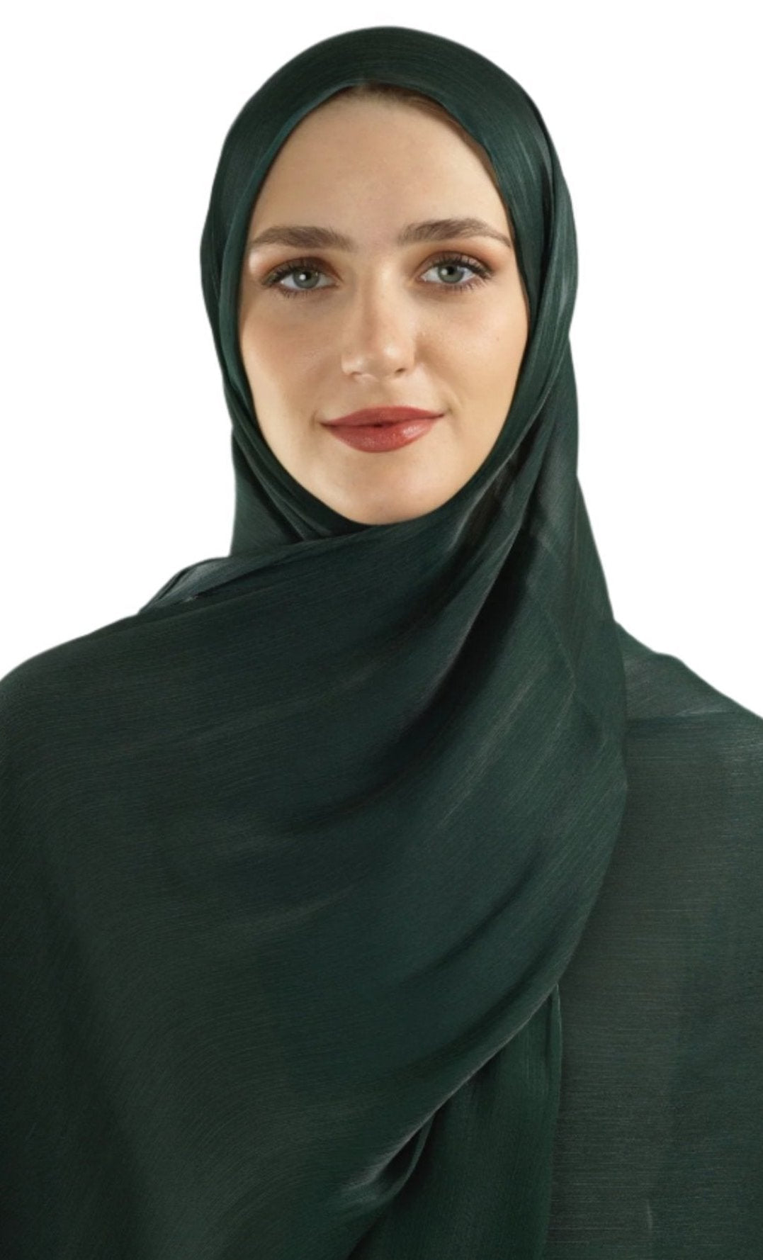 Deep Emerald Shimmering Silk Chiffon hijab Kabayare