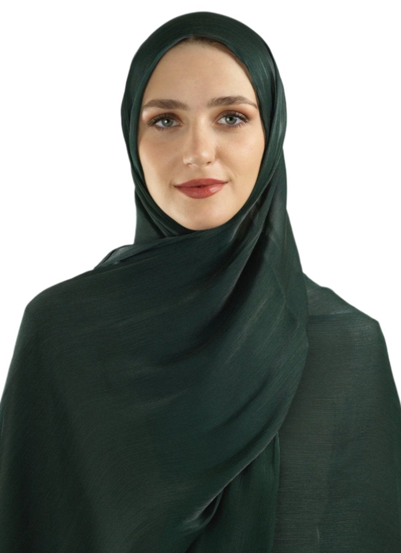 Deep Emerald Shimmering Silk Chiffon hijab Kabayare