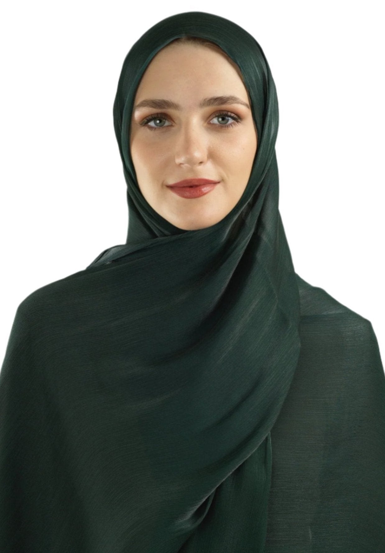 Deep Emerald Shimmering Silk Chiffon hijab Kabayare
