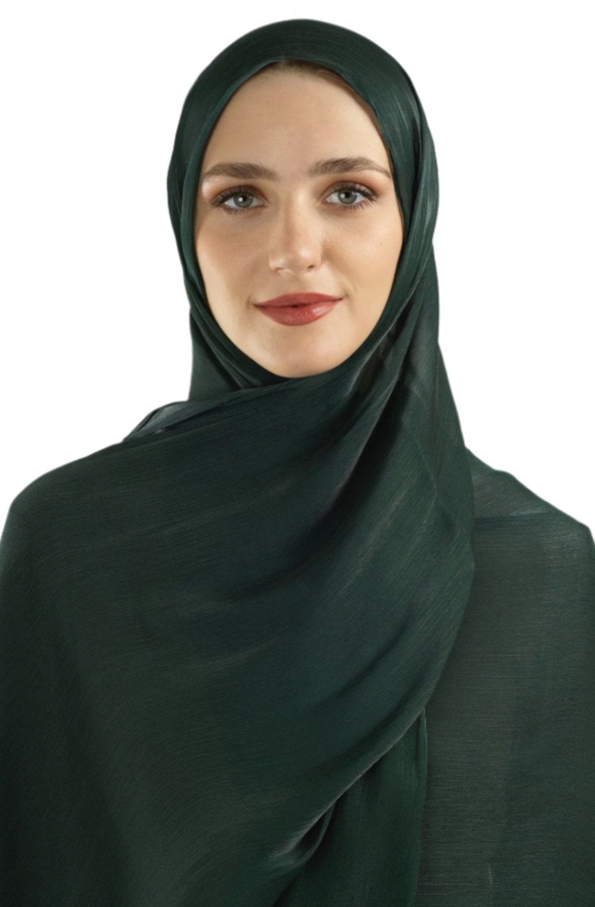 Deep Emerald Shimmering Silk Chiffon hijab Kabayare
