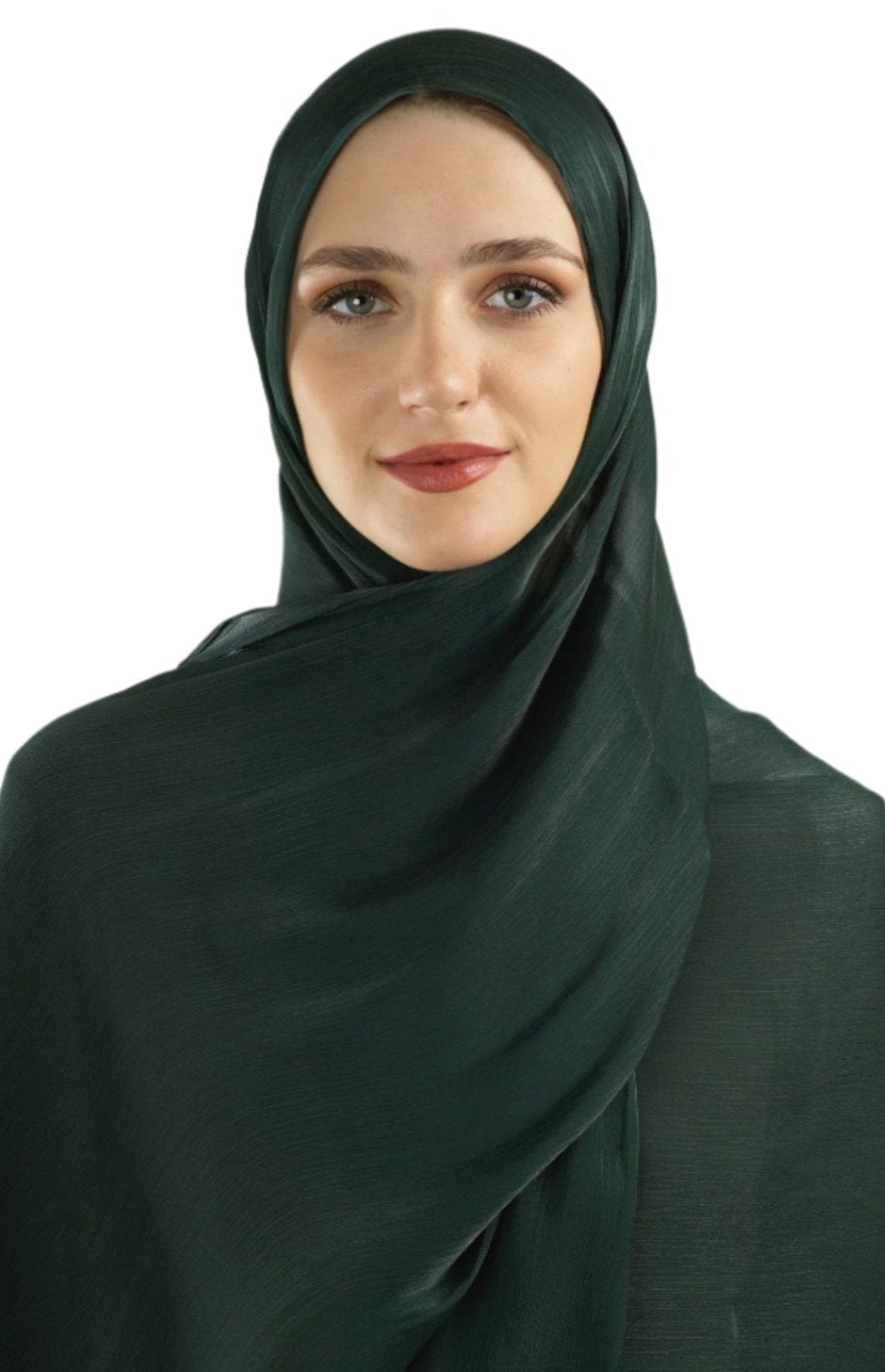 Deep Emerald Shimmering Silk Chiffon hijab Kabayare