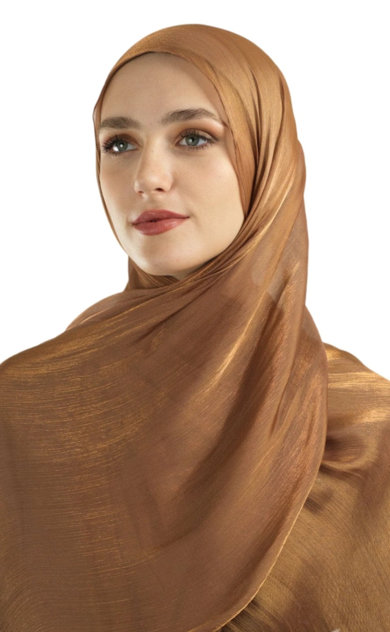 deep gold Shimmering Silk Chiffon hijab Kabayare