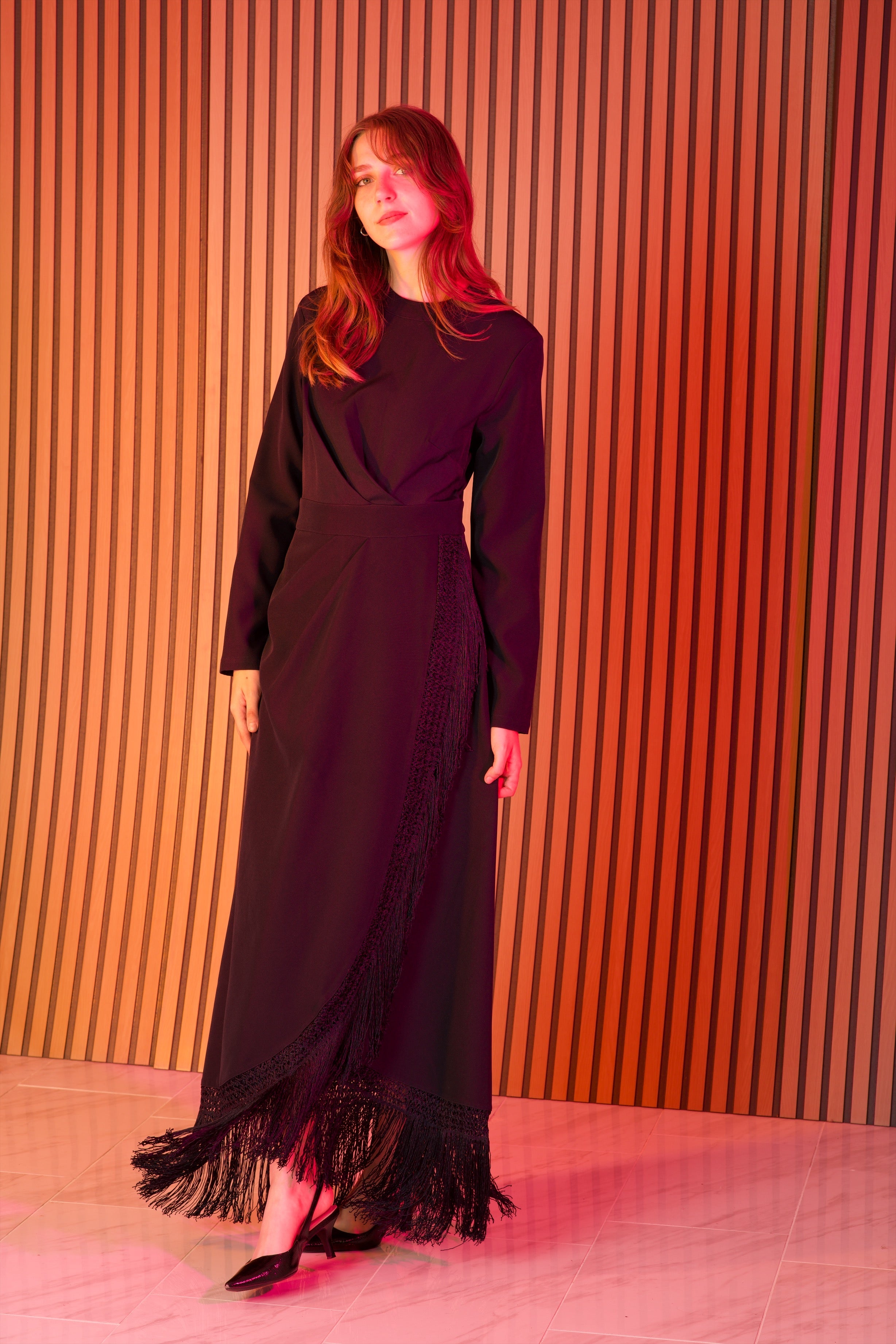 Deep Navy Fringe queen maxi dress Kabayare