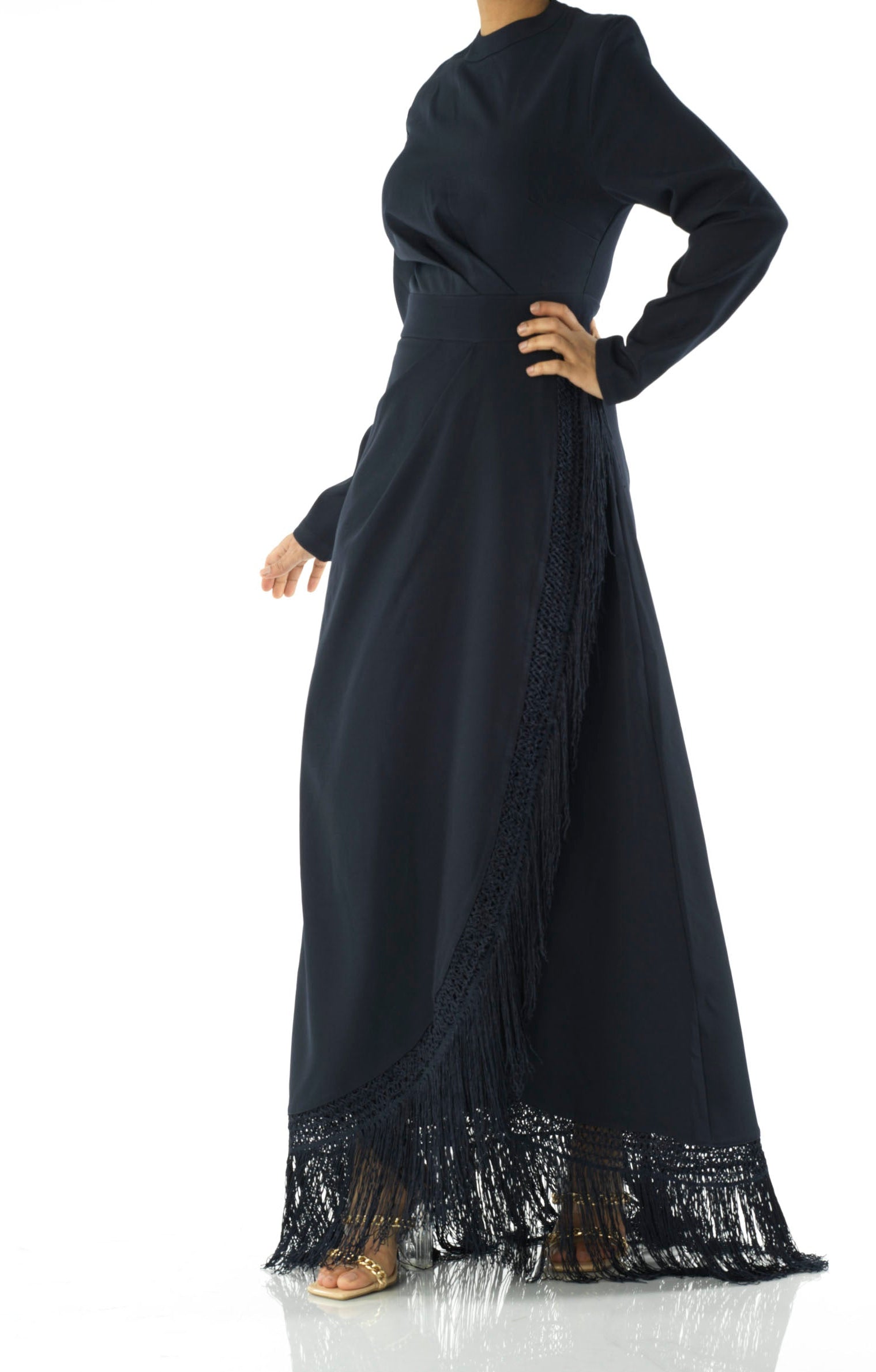 Deep Navy Fringe queen maxi dress Kabayare