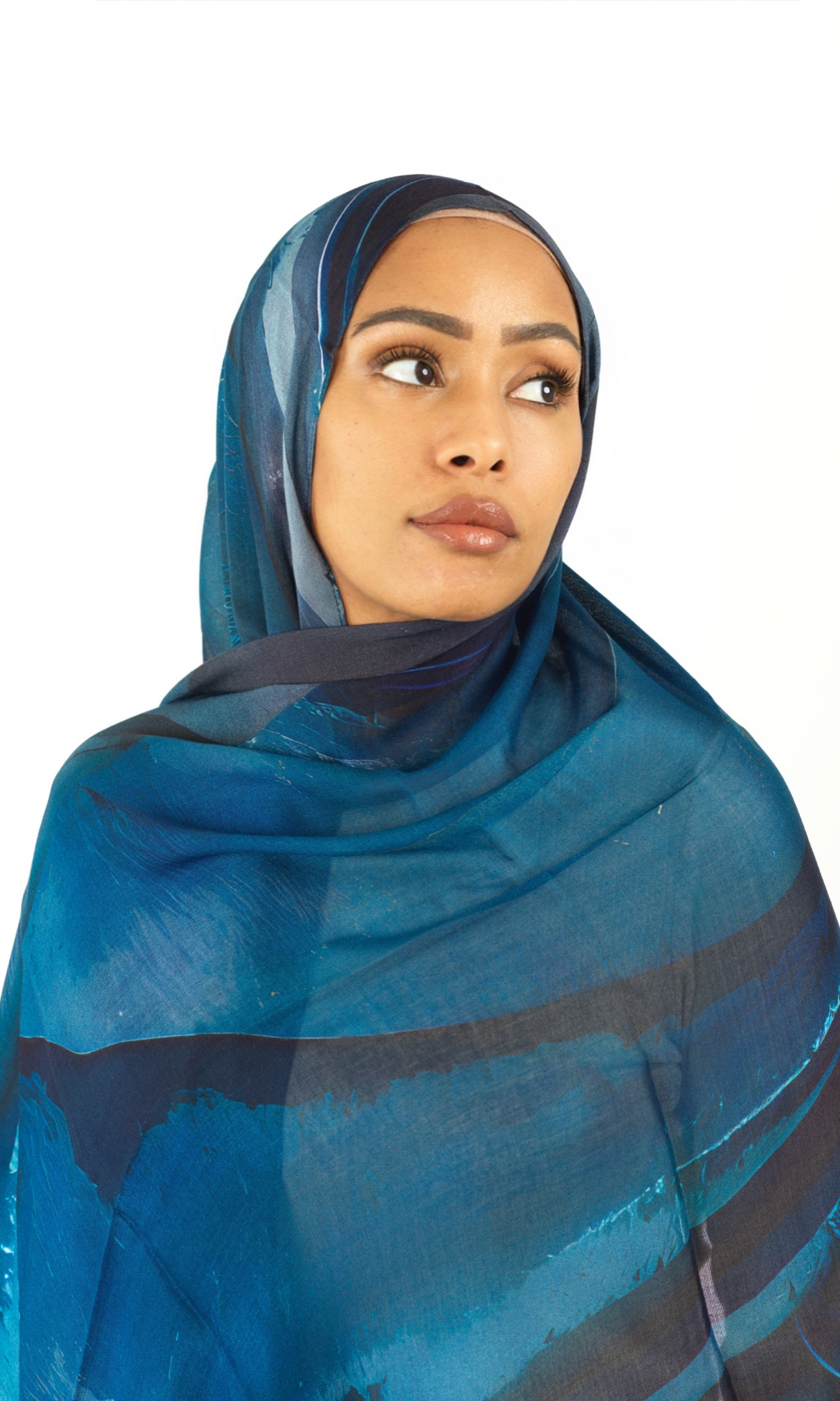 Deep wave art modal print hijab Kabayare