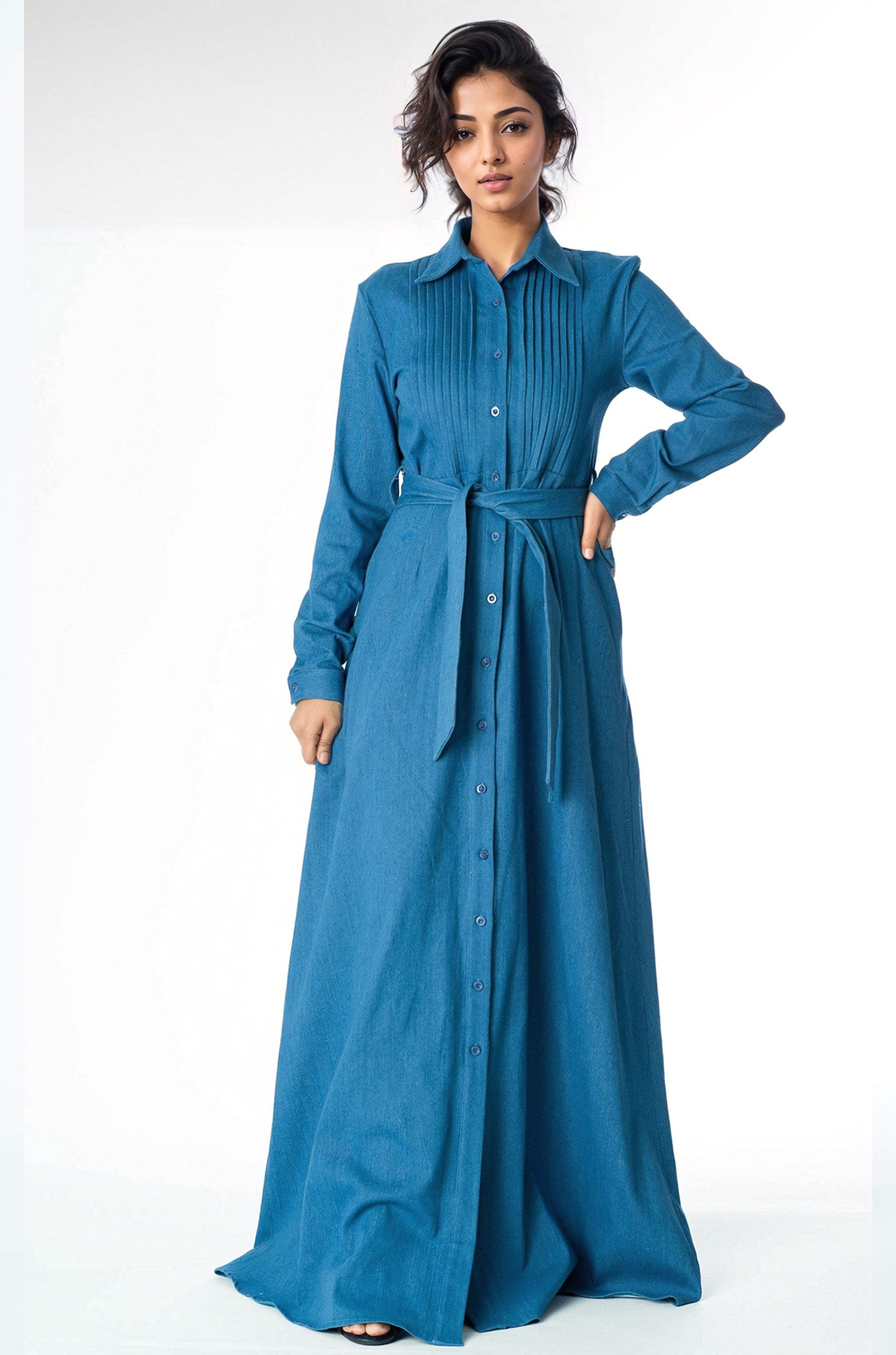 Denim button down maxi dress Kabayare