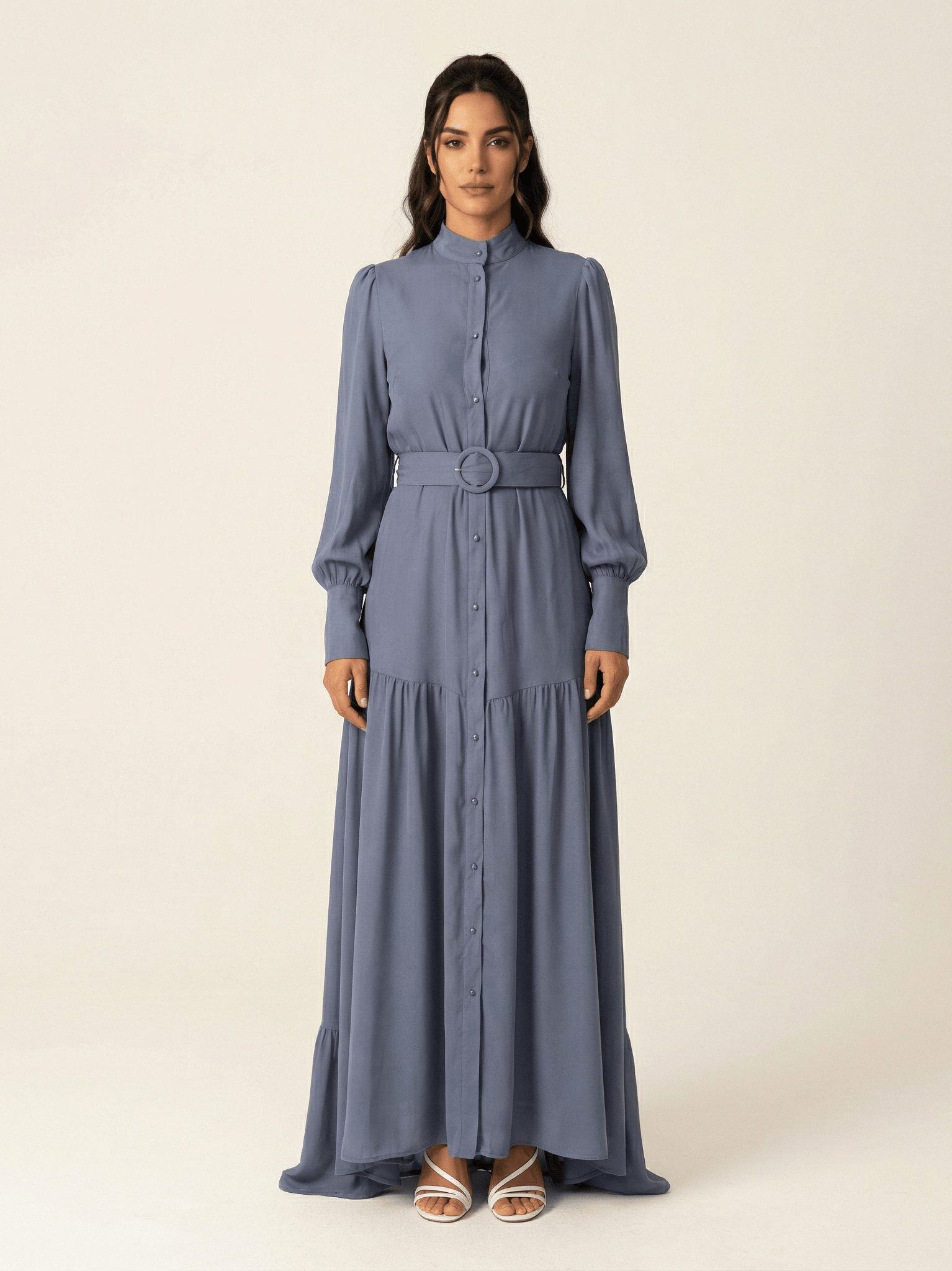 Dusty Blue button down shirt chiffon dress Kabayare