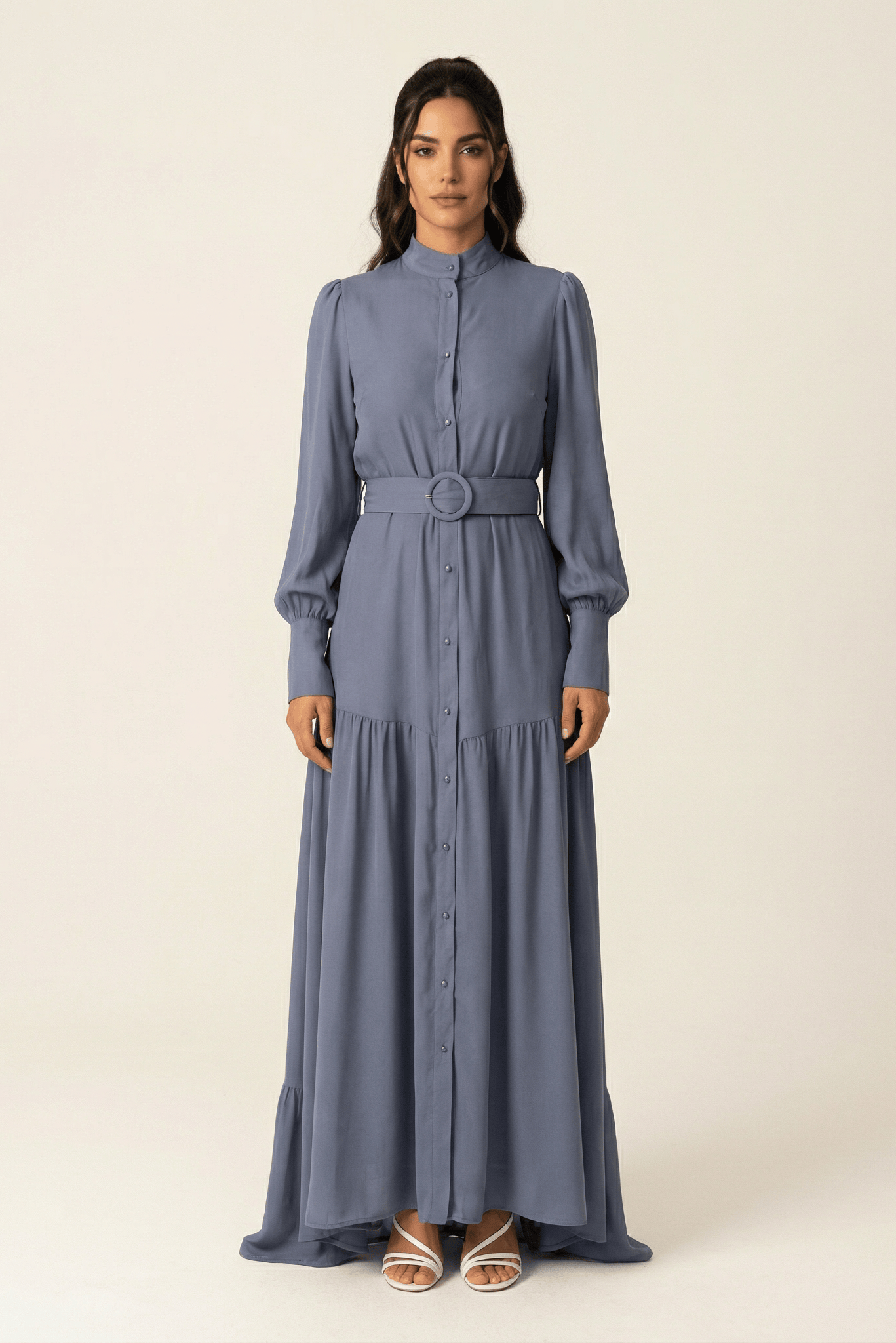 Dusty Blue button down shirt chiffon dress Kabayare