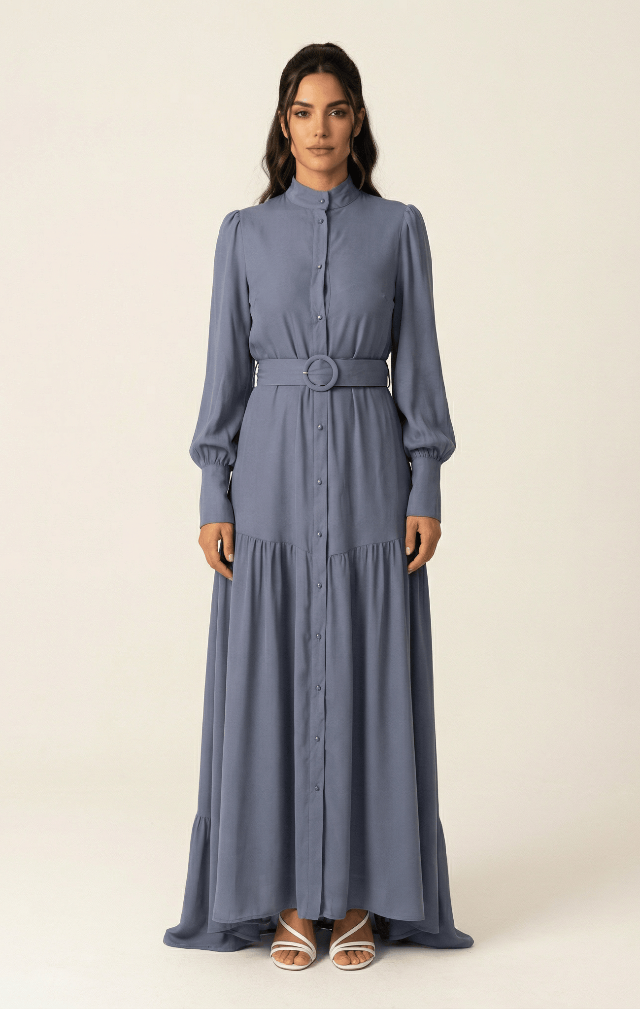 Dusty Blue button down shirt chiffon dress Kabayare