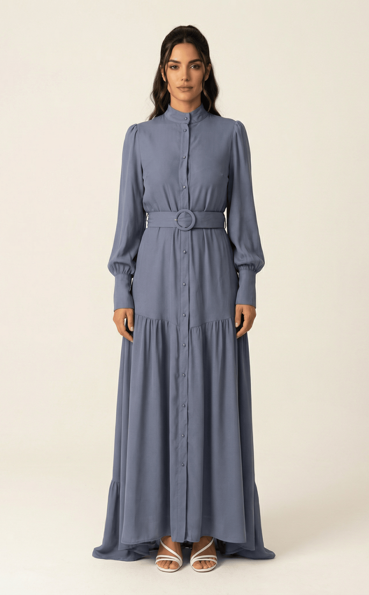 Dusty Blue button down shirt chiffon dress Kabayare