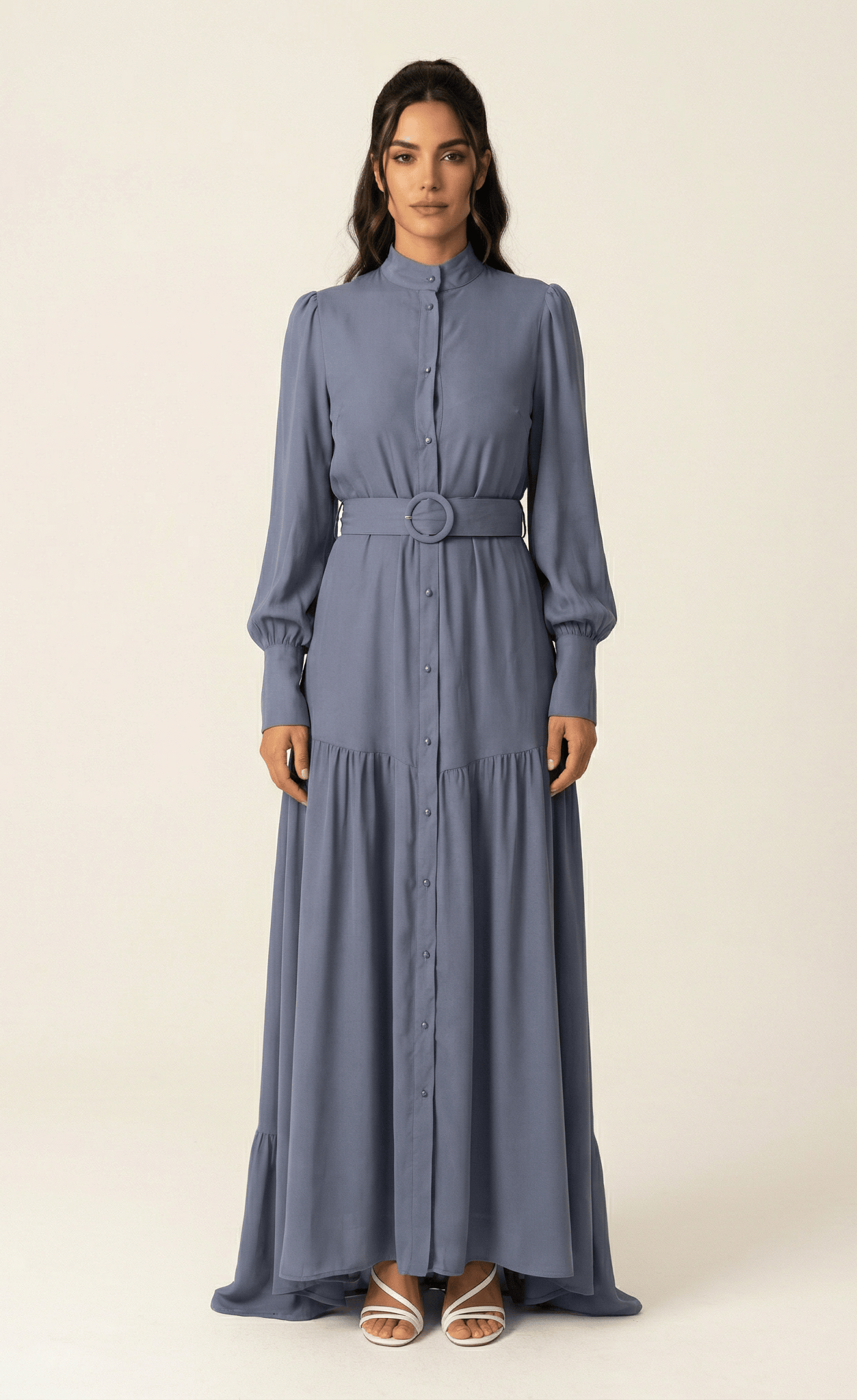 Dusty Blue button down shirt chiffon dress Kabayare