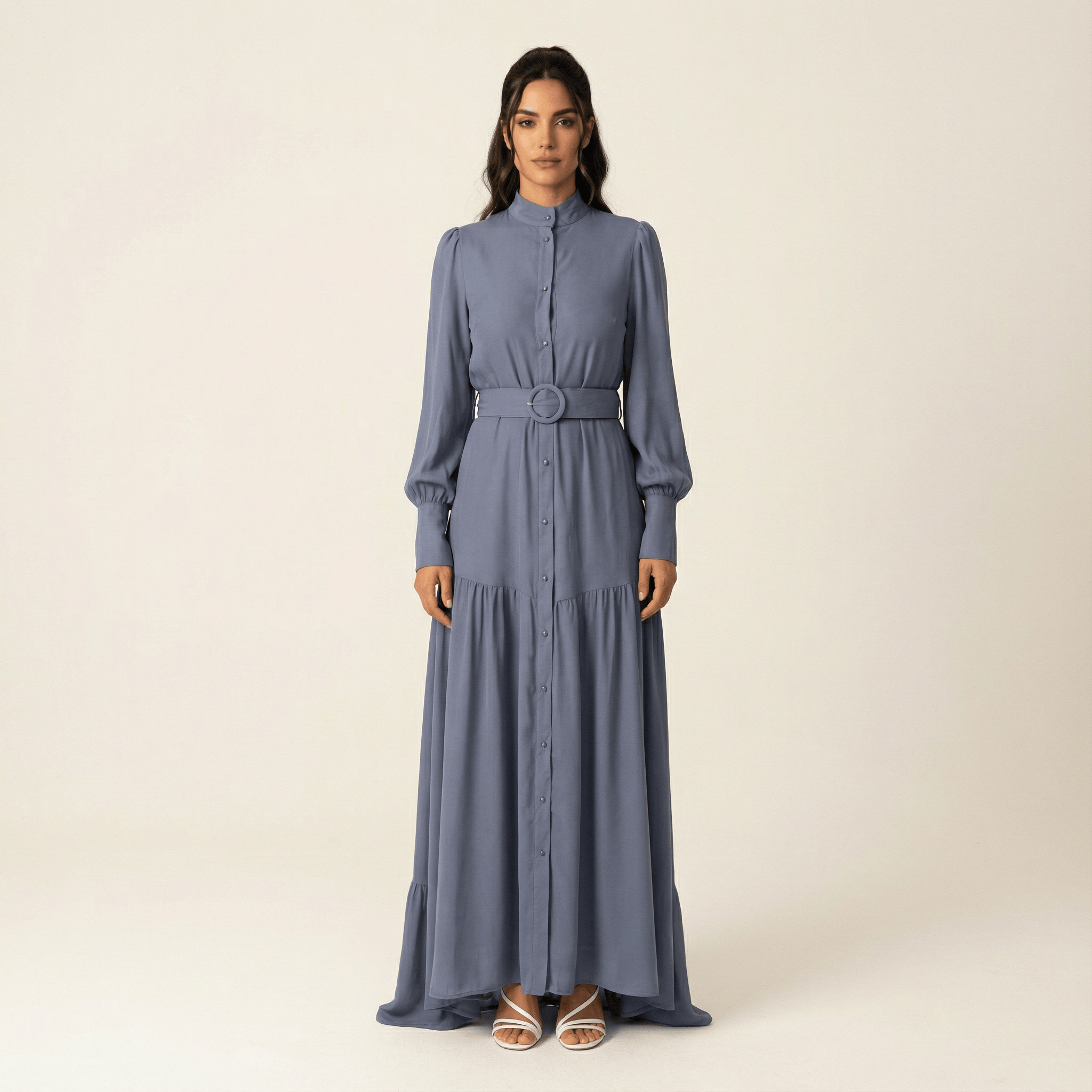 Dusty Blue button down shirt chiffon dress Kabayare
