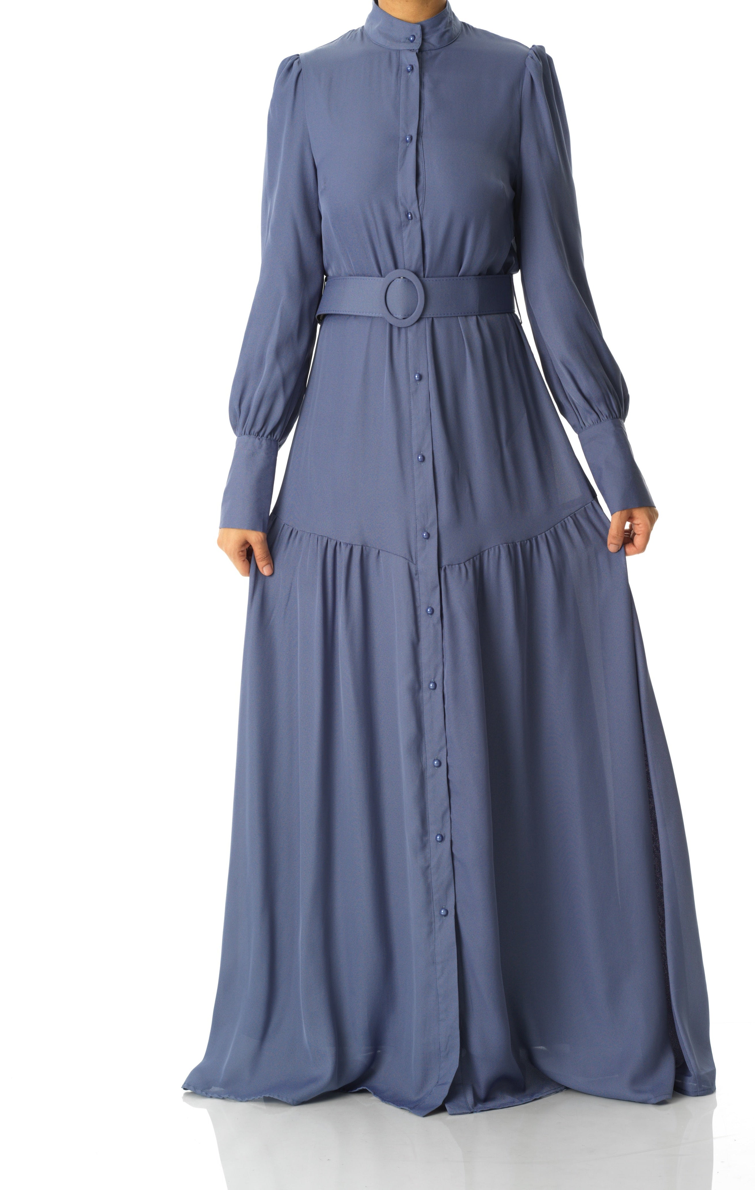 Dusty Blue button down shirt chiffon dress Kabayare