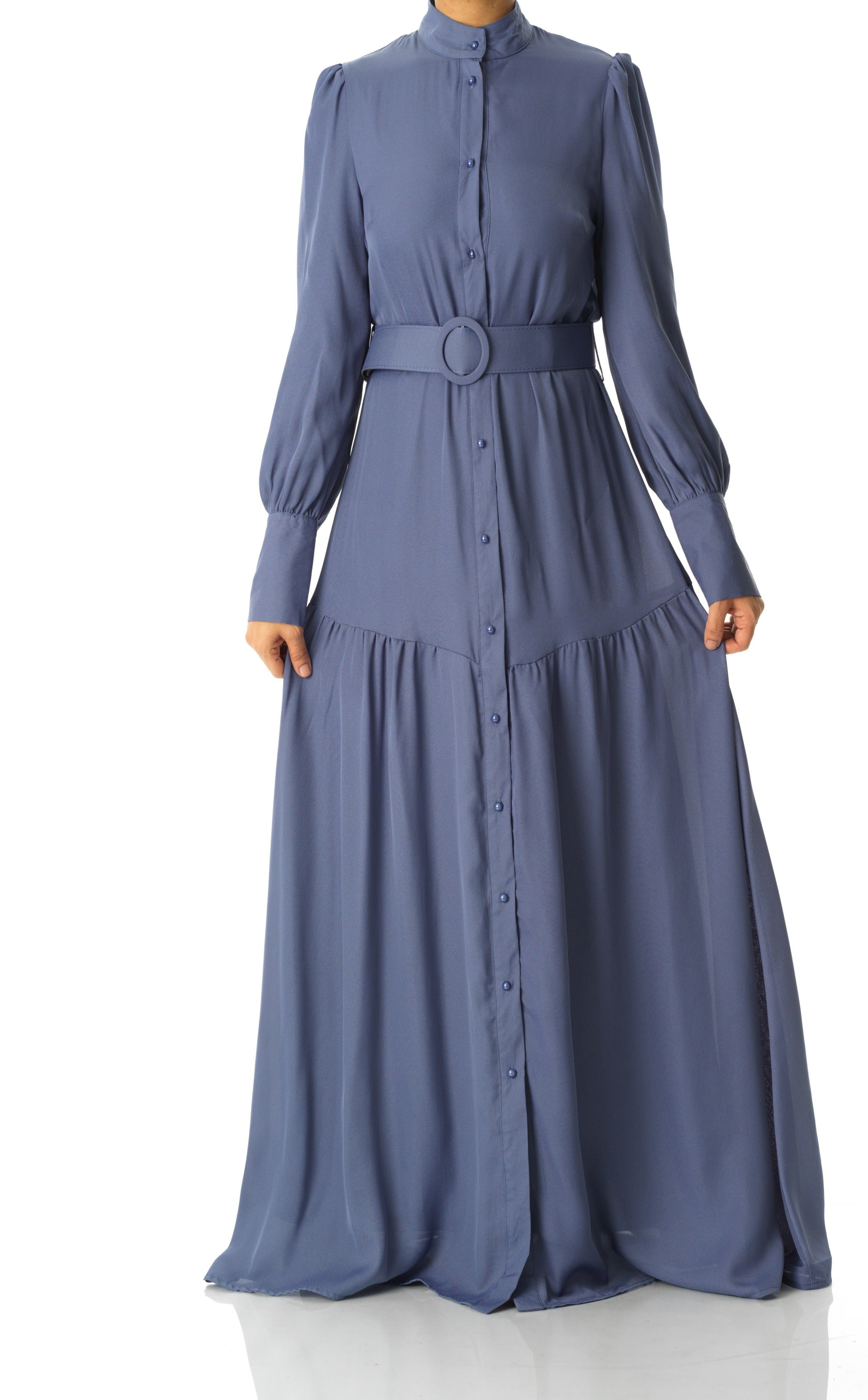 Dusty Blue button down shirt chiffon dress Kabayare