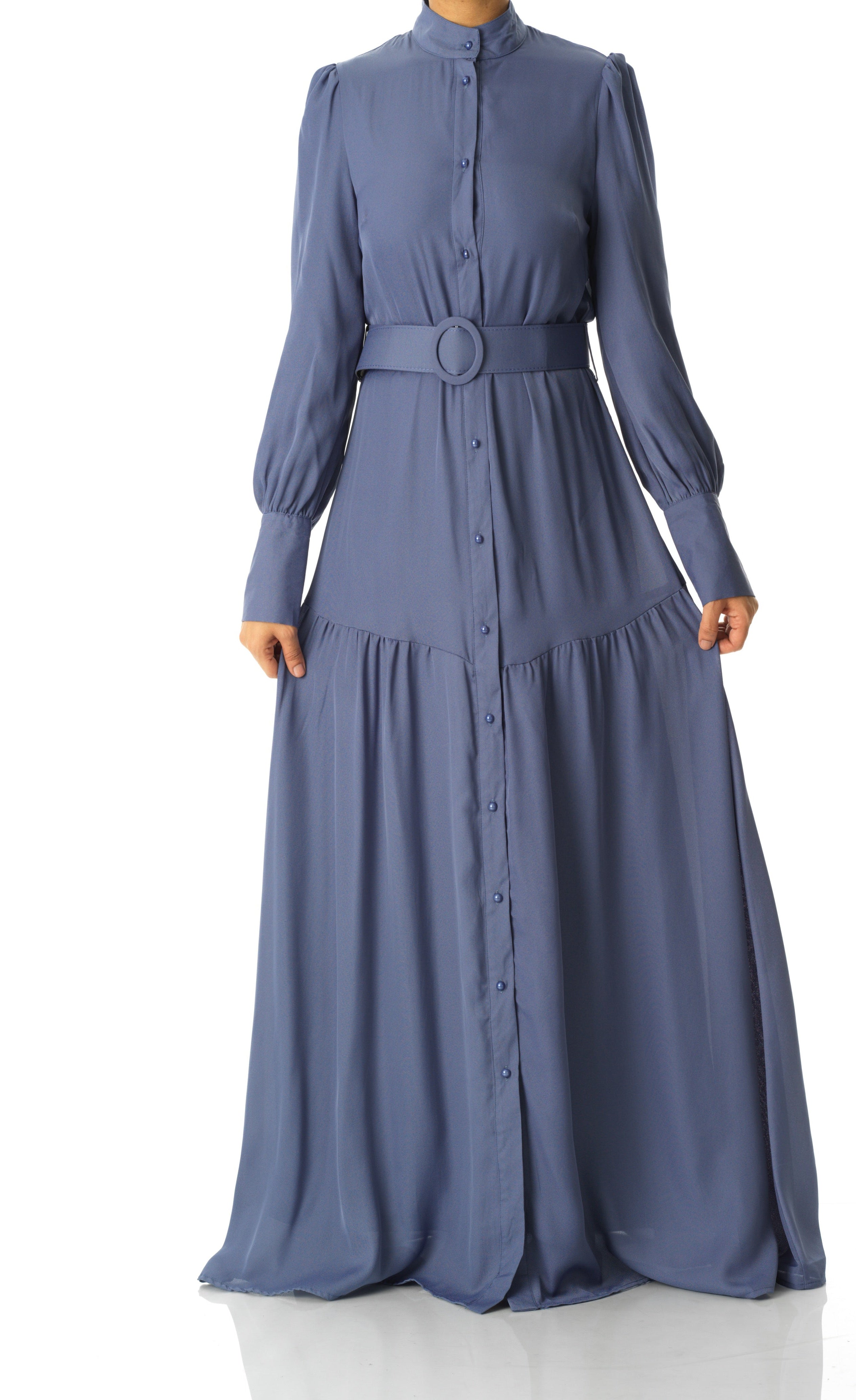 Dusty Blue button down shirt chiffon dress Kabayare