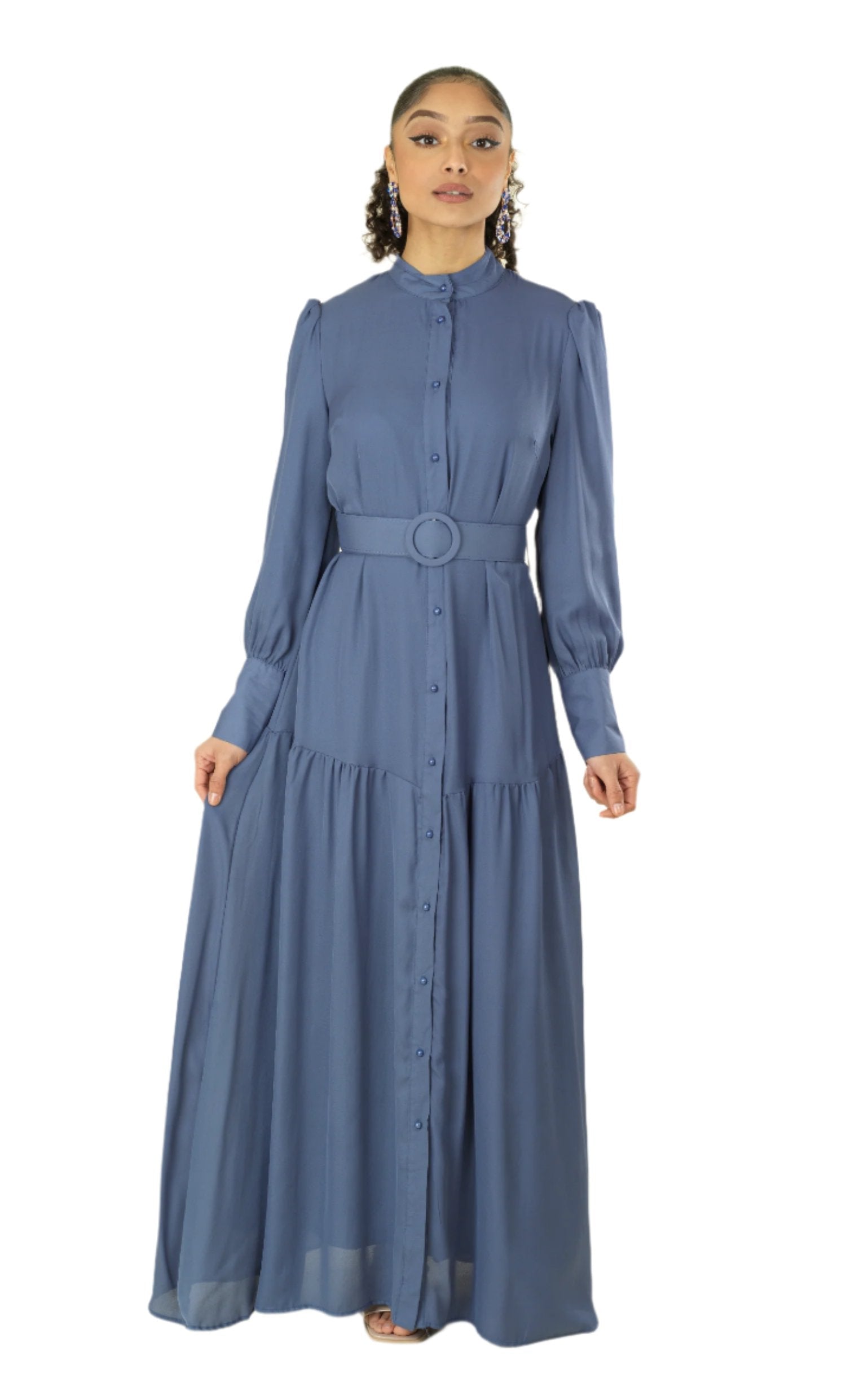 Dusty Blue button down shirt chiffon dress Kabayare