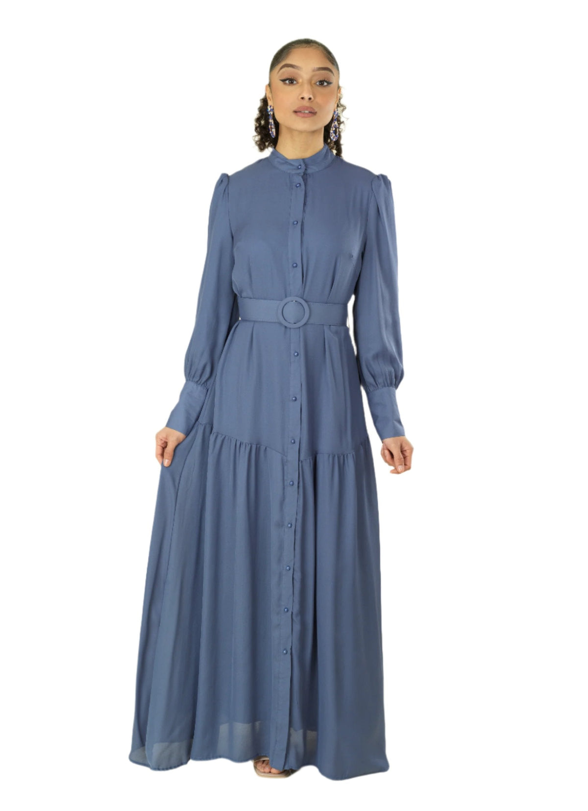 Dusty Blue button down shirt chiffon dress Kabayare