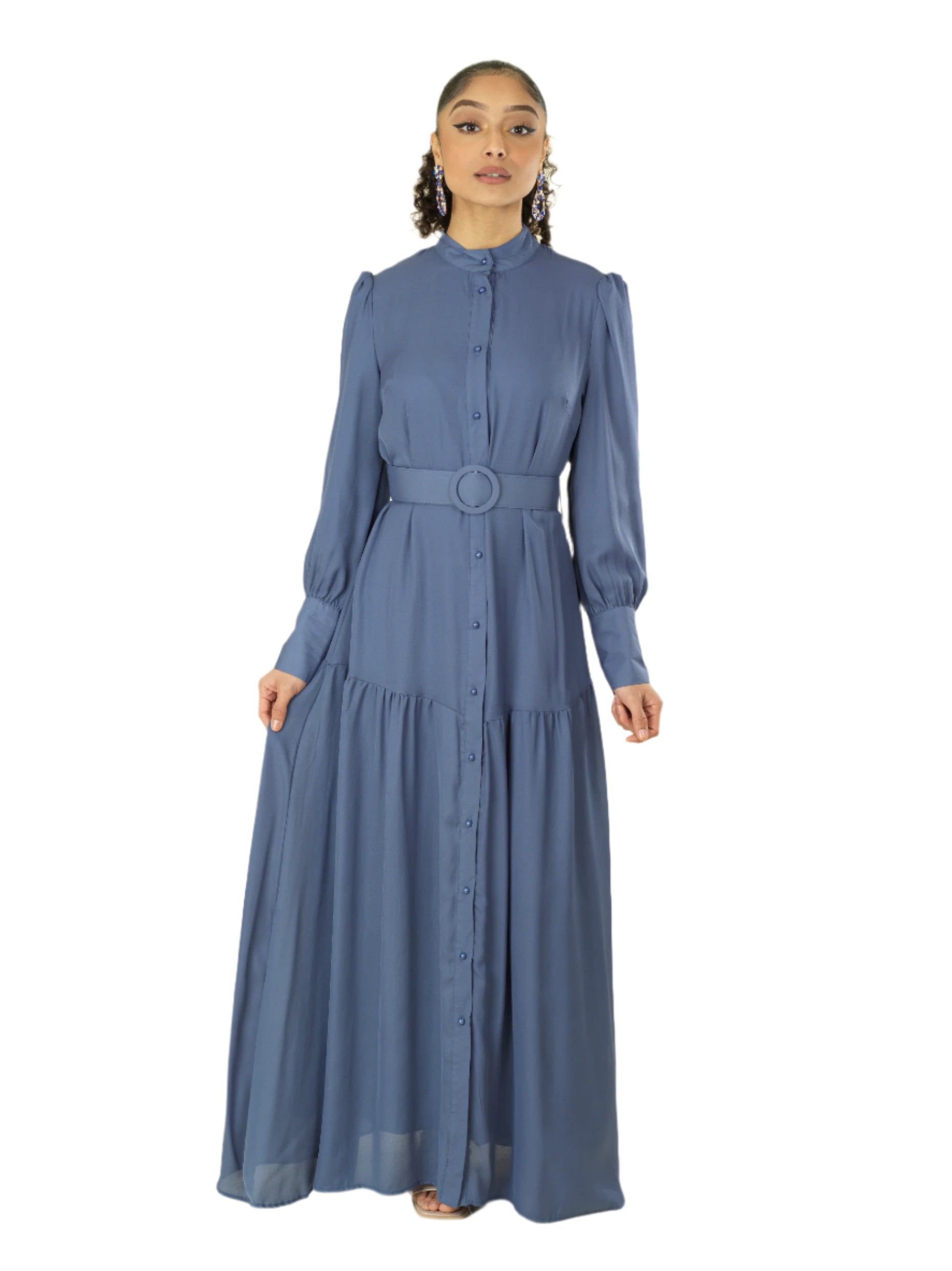 Dusty Blue button down shirt chiffon dress Kabayare