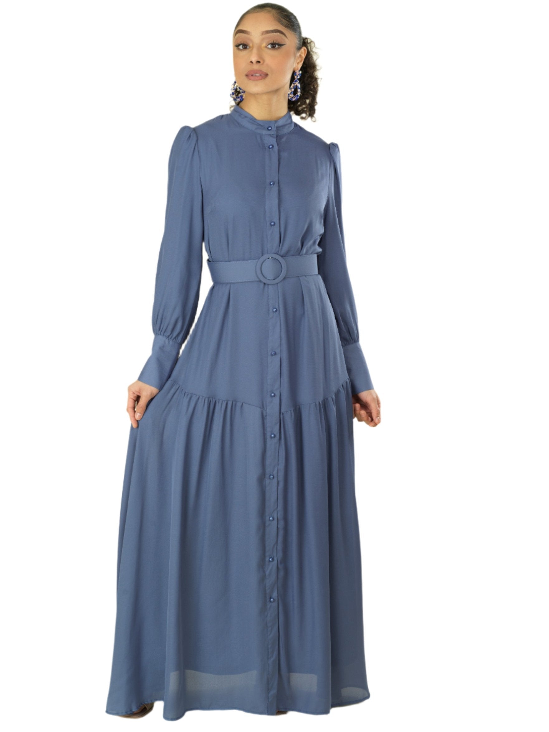 Dusty Blue button down shirt chiffon dress Kabayare