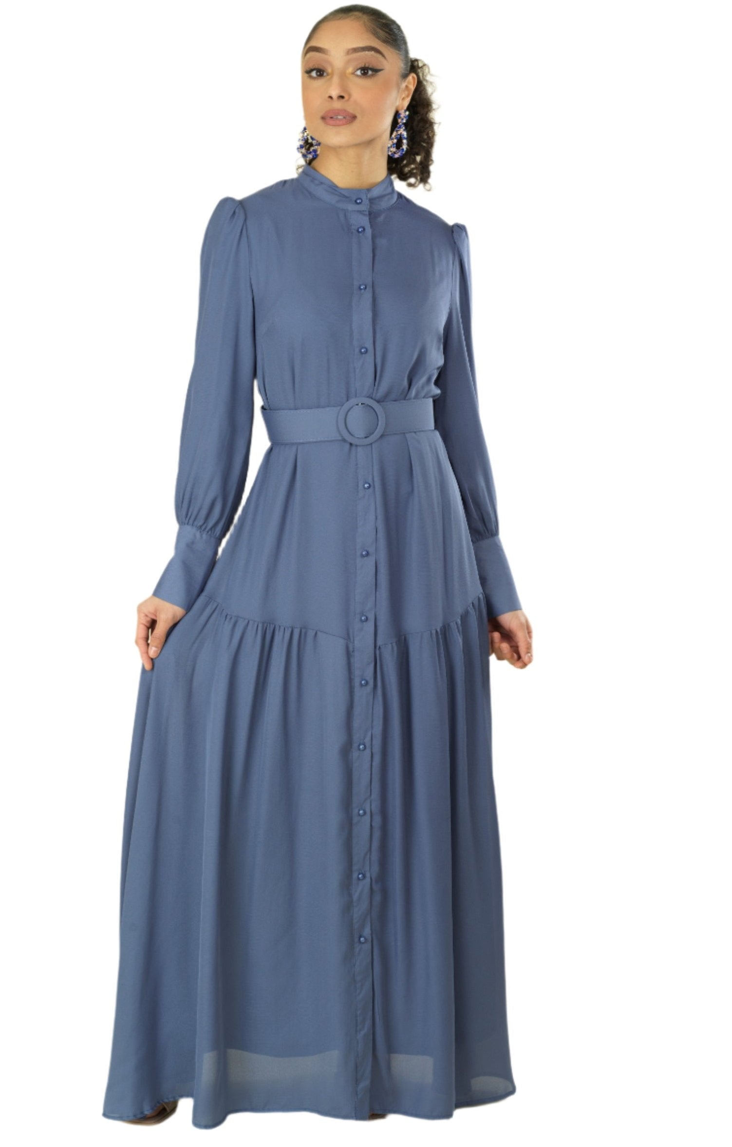 Dusty Blue button down shirt chiffon dress Kabayare