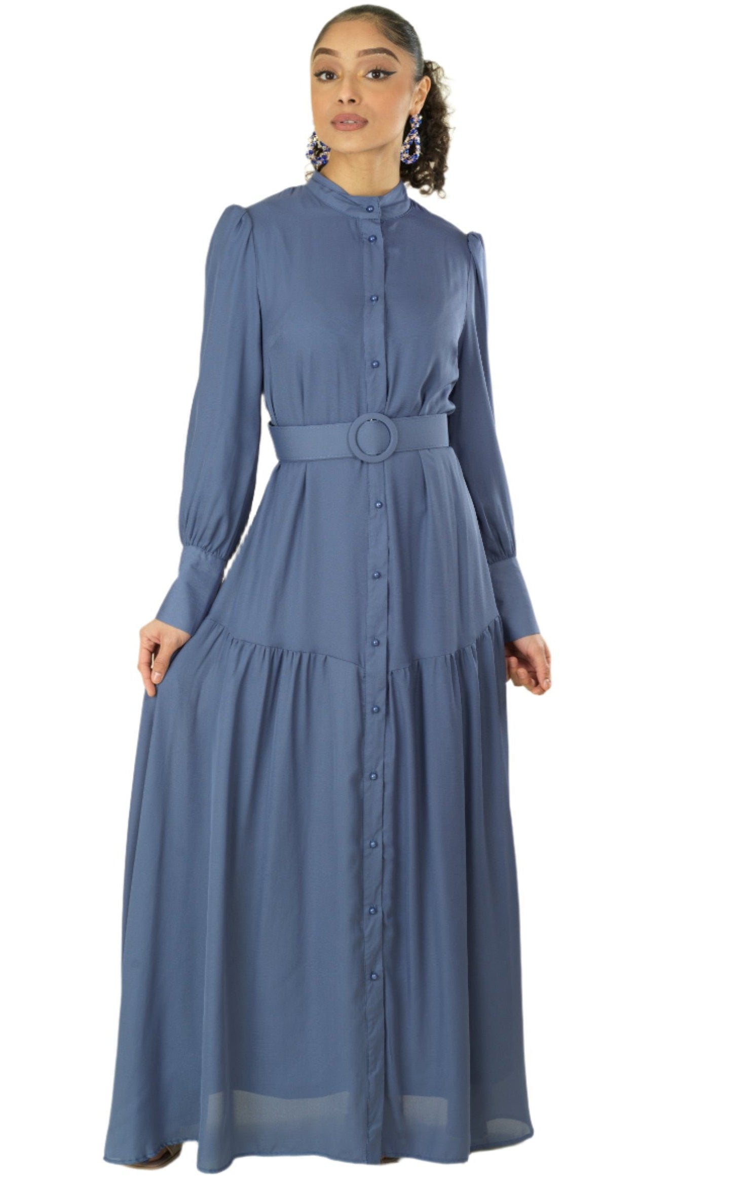 Dusty Blue button down shirt chiffon dress Kabayare