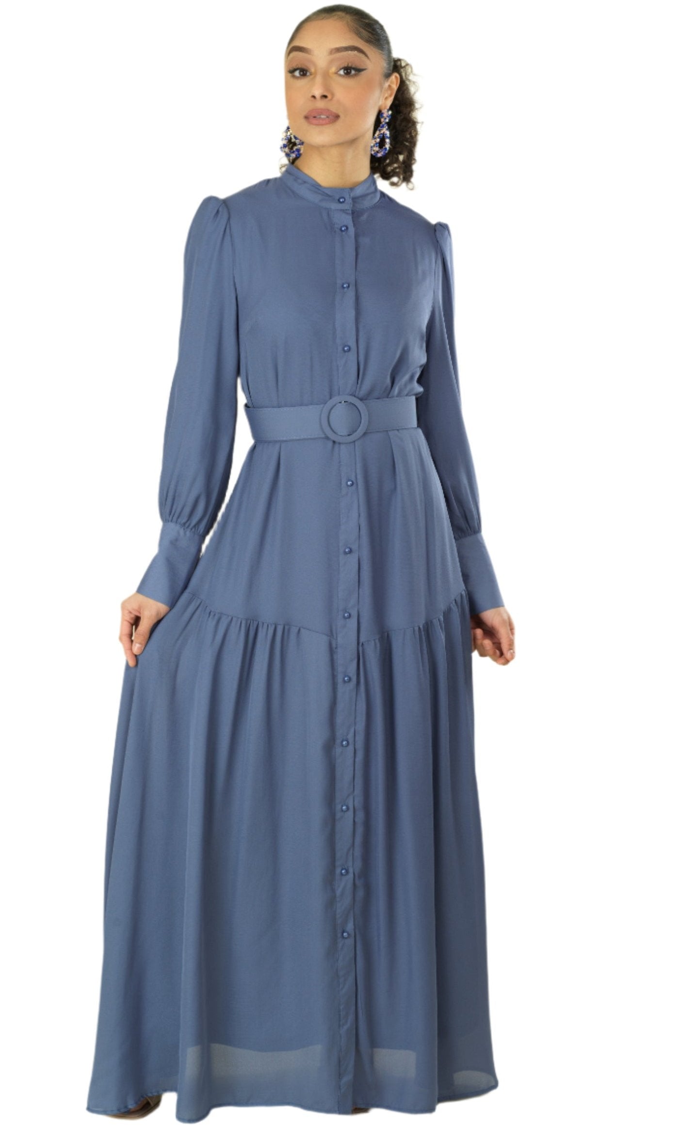 Dusty Blue button down shirt chiffon dress Kabayare