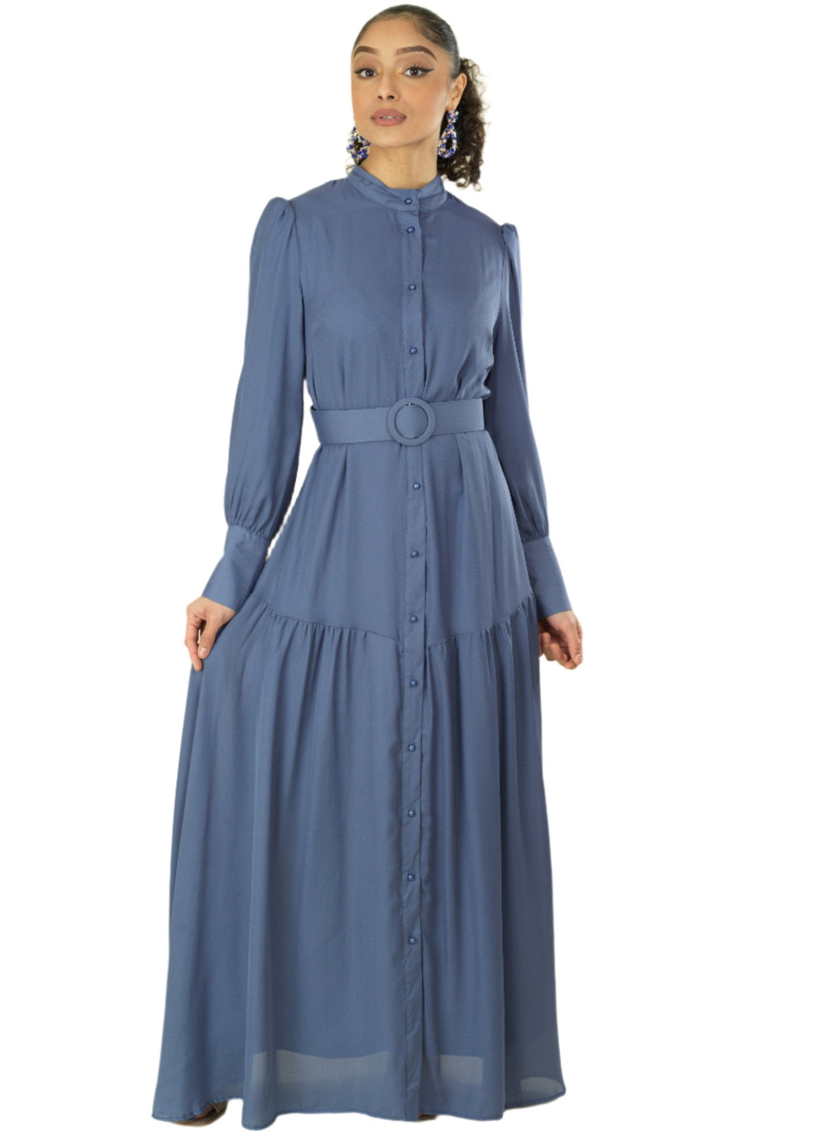 Dusty Blue button down shirt chiffon dress Kabayare