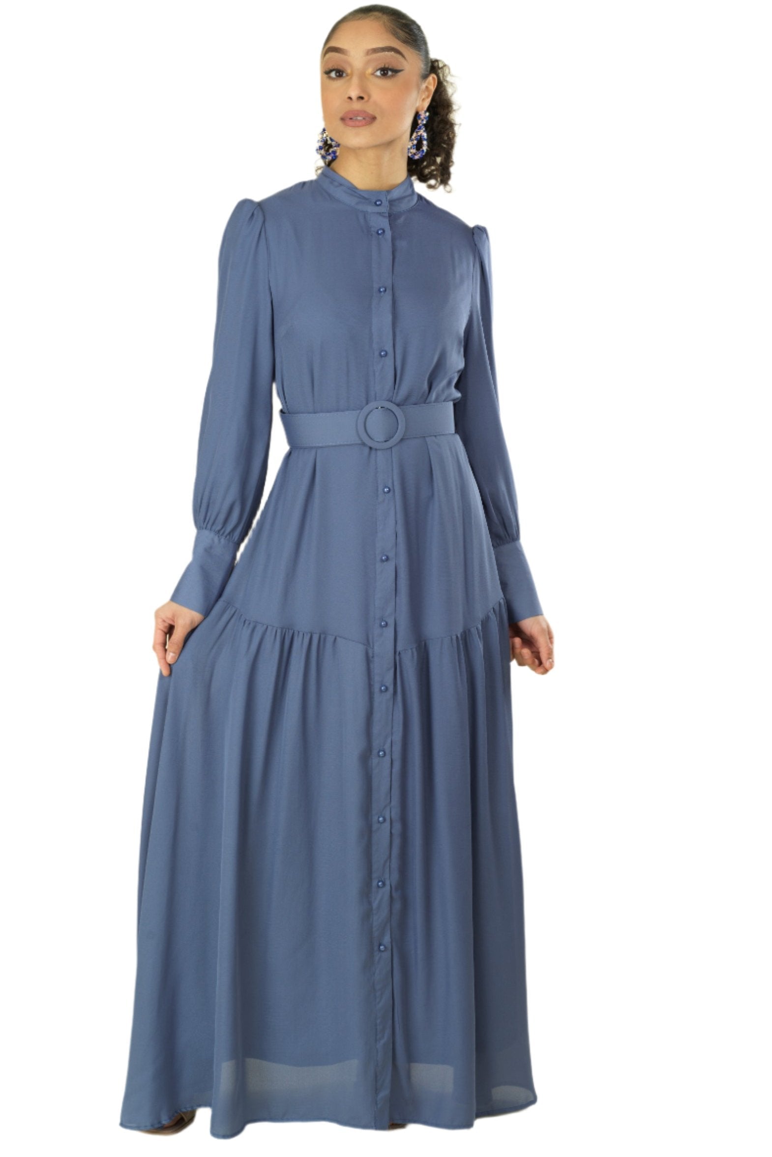 Dusty Blue button down shirt chiffon dress Kabayare
