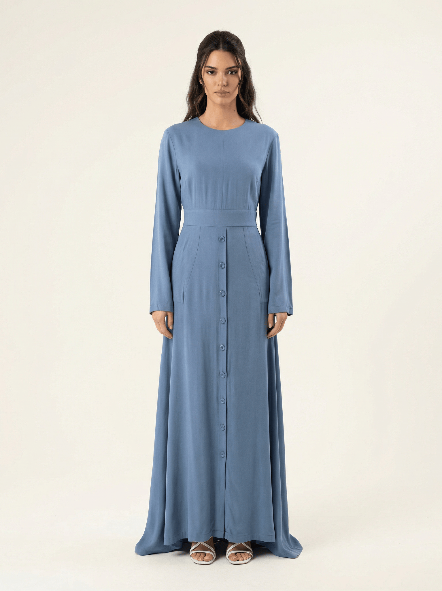 Dusty Blue Manal button down Modal dress Kabayare