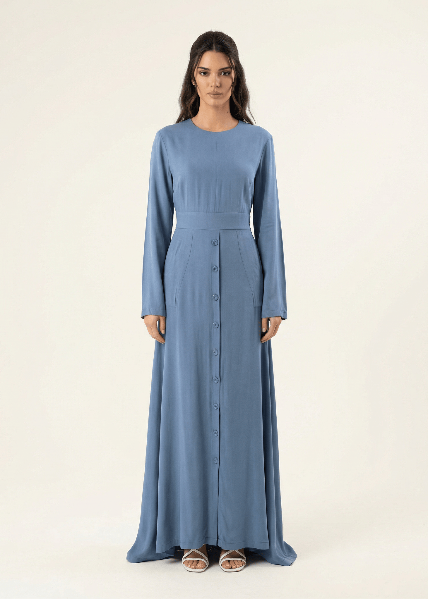 Dusty Blue Manal button down Modal dress Kabayare