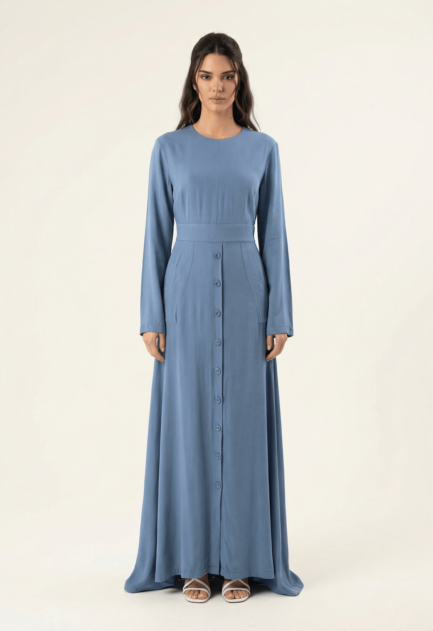 Dusty Blue Manal button down Modal dress Kabayare