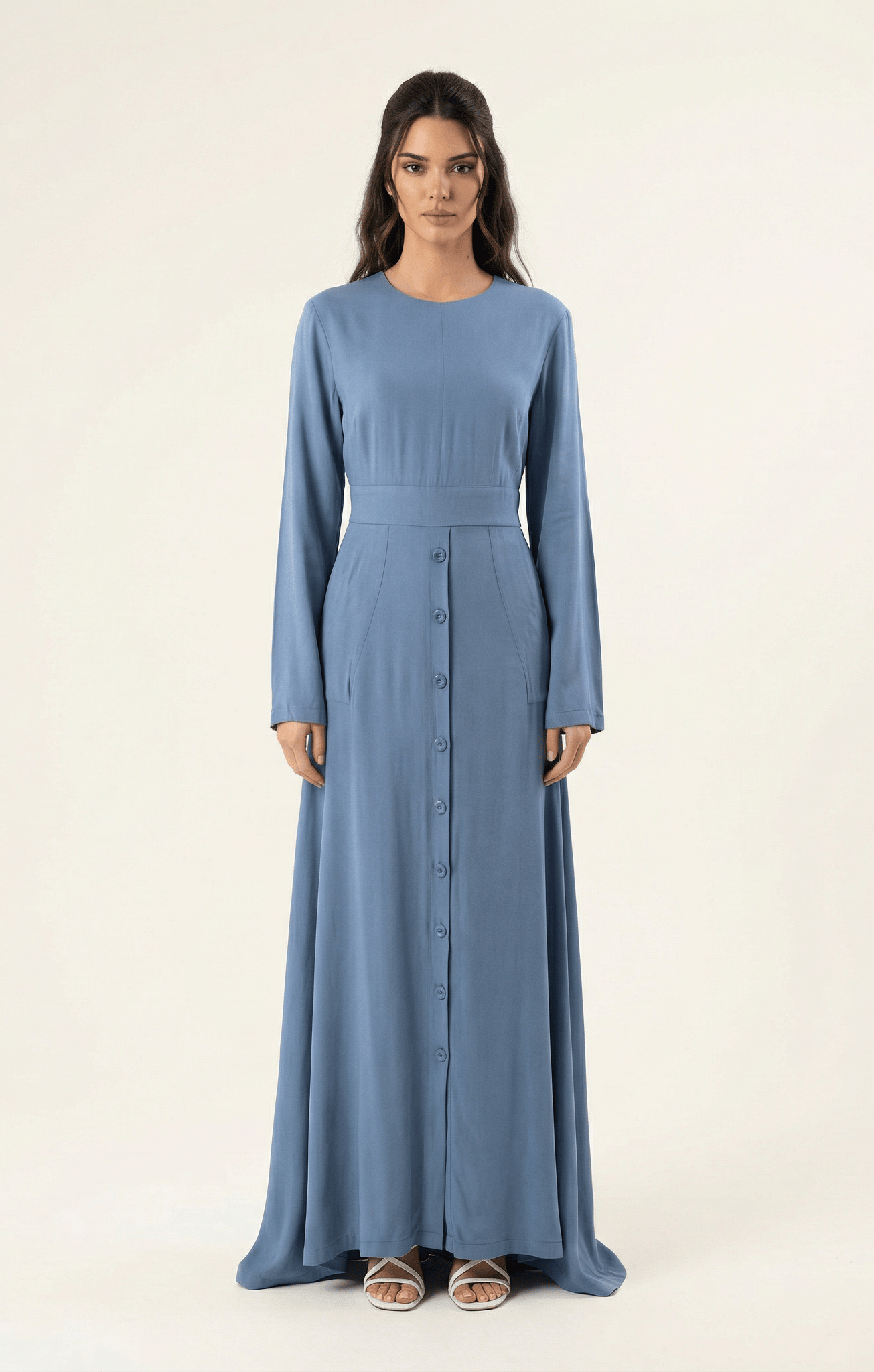 Dusty Blue Manal button down Modal dress Kabayare