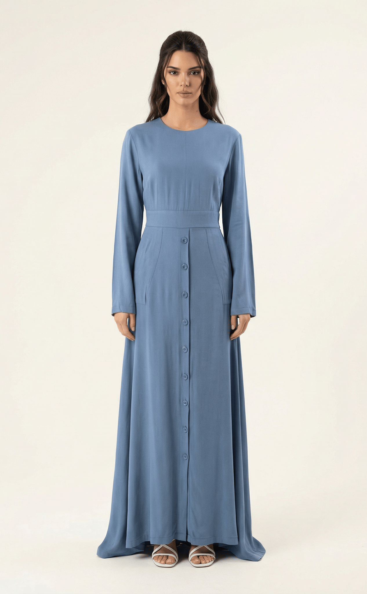 Dusty Blue Manal button down Modal dress Kabayare
